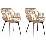 ID MARKET Lot de 2 chaises de salle à manger, fauteuils de table SUMMER effet rotin pied métal noir