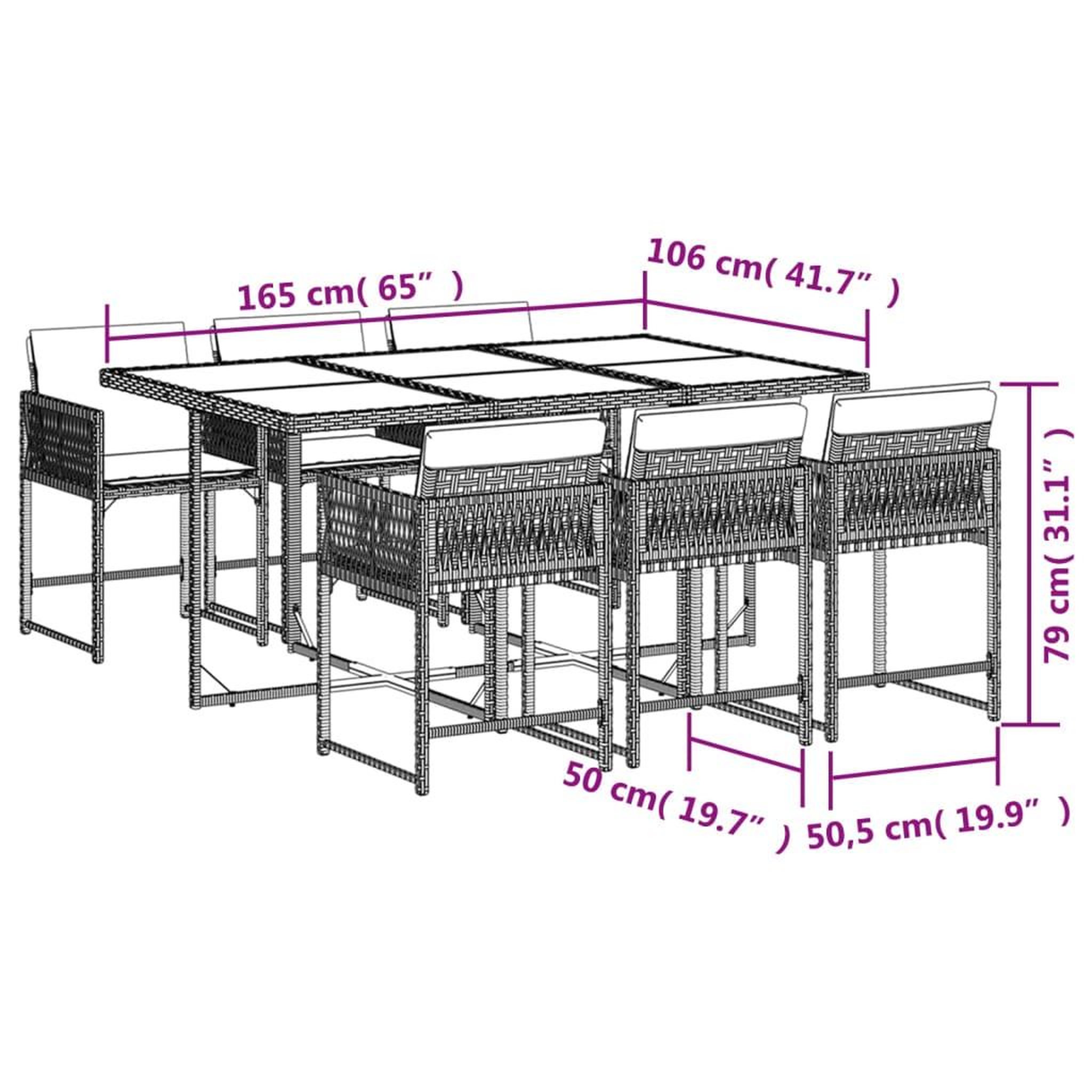 Voir la diapositive 4 : VIDAXL Ensemble a manger de jardin coussins 7 pcs melange beige rotin