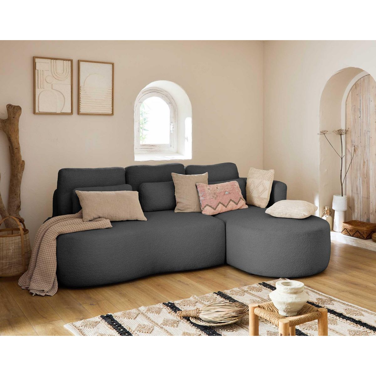 LISA DESIGN Mahina - canapé d'angle droit - 4 places - convertible avec coffre - en tissu bouclette