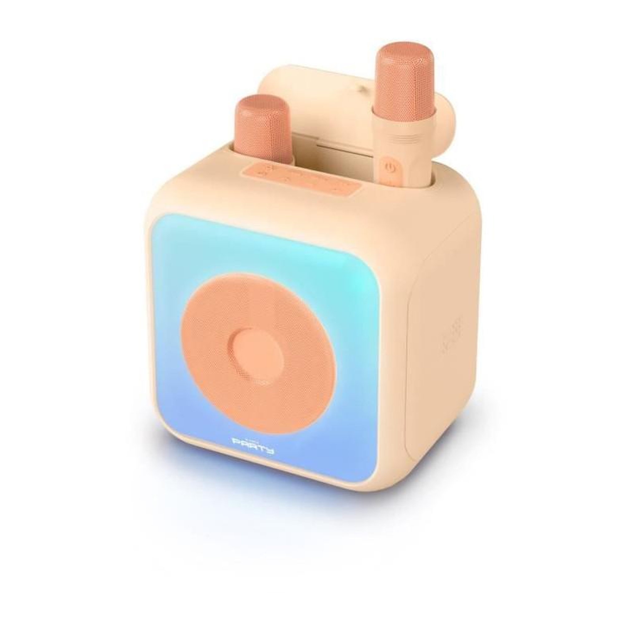 Voir la diapositive 4 : BIGBEN PARTY Enceinte karaoké lumineuse - BIGBEN - Peche - Bluetooth, 30W, 2 micros sans fil USB-C, Égaliseur, Batterie Li-on