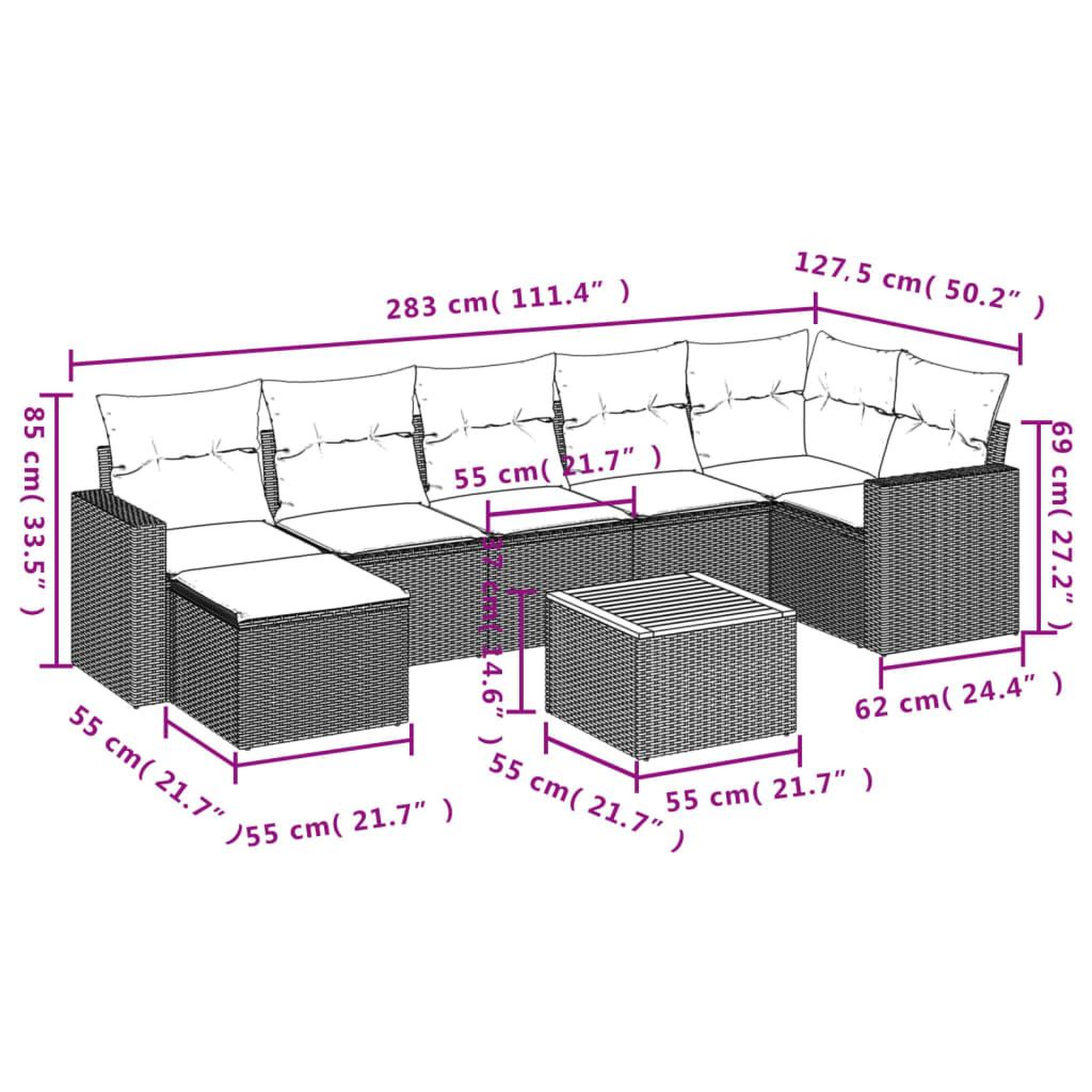 Voir la diapositive 6 : VIDAXL Salon de jardin 8 pcs avec coussins gris resine tressee
