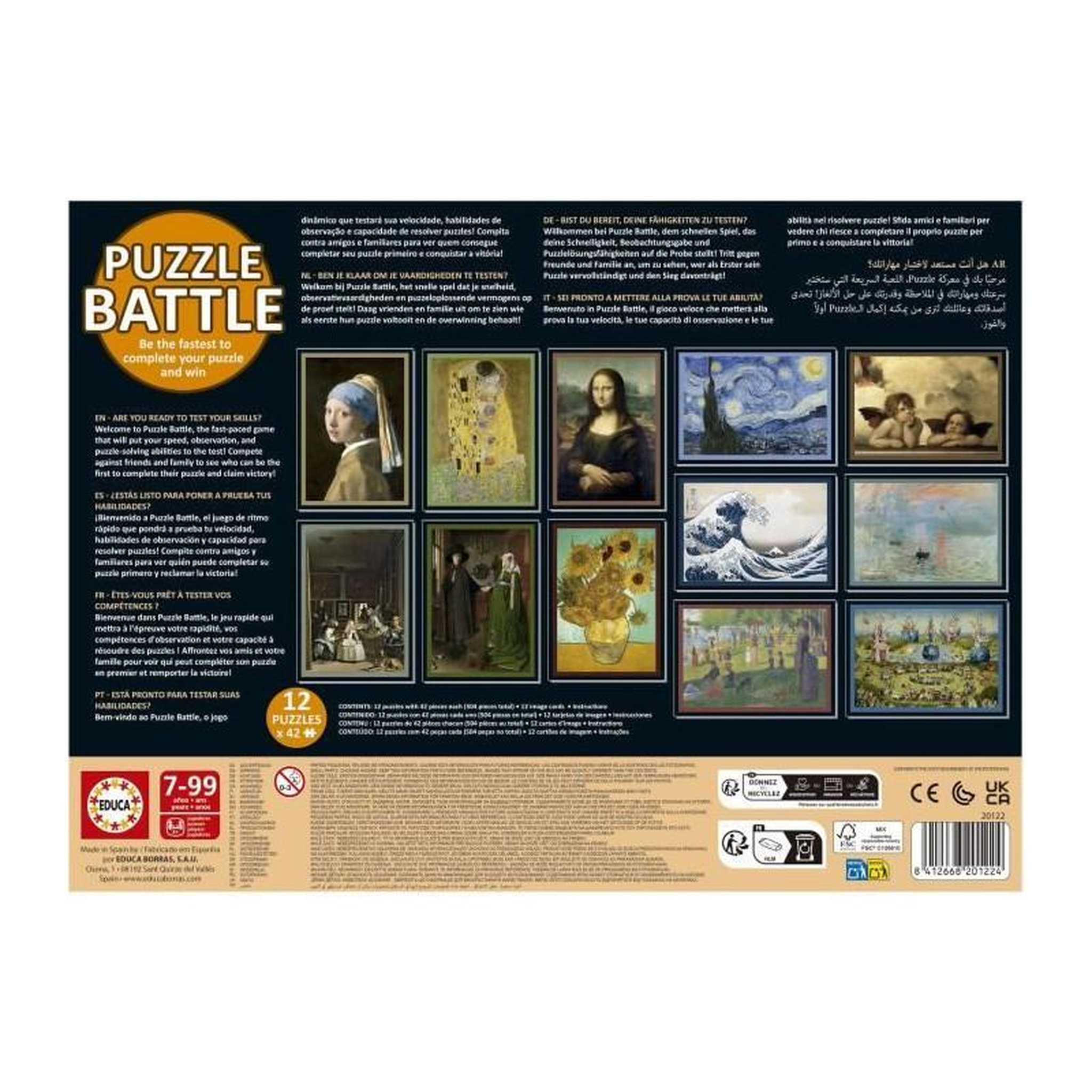 Voir la diapositive 3 : EDUCA Puzzle enfant Battle Art – Coffret 12 puzzles de 42 pièces – Jeu éducatif et stratégique – Dès 7 ans – Educa