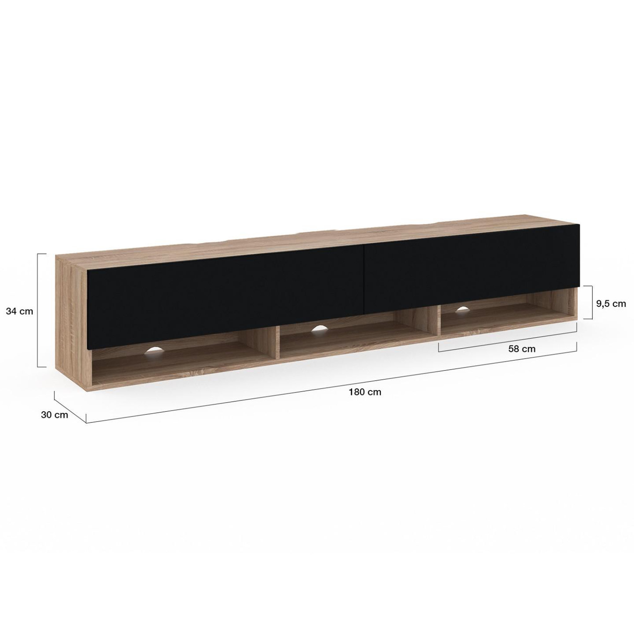 Voir la diapositive 5 : ID MARKET Meuble tv 180 cm suspendu elio 2 portes avec étagère bois et noir