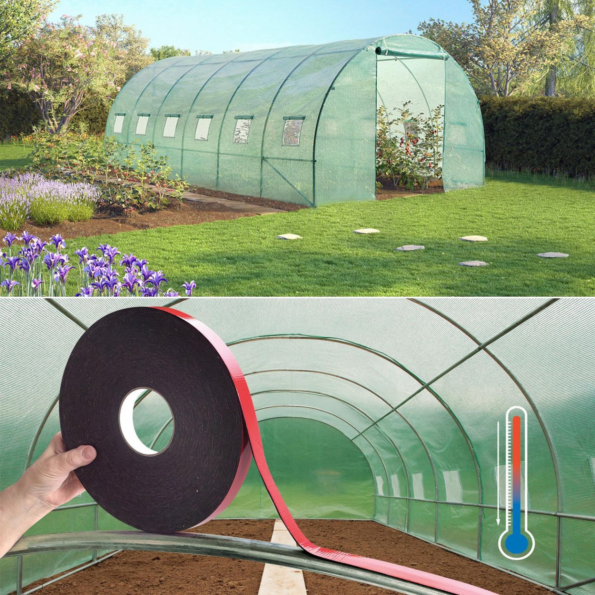 Voir la diapositive 5 : ID MARKET Ruban adhésif isolant double face mousse thermique anti-chaleur pour arceaux de serre de jardin