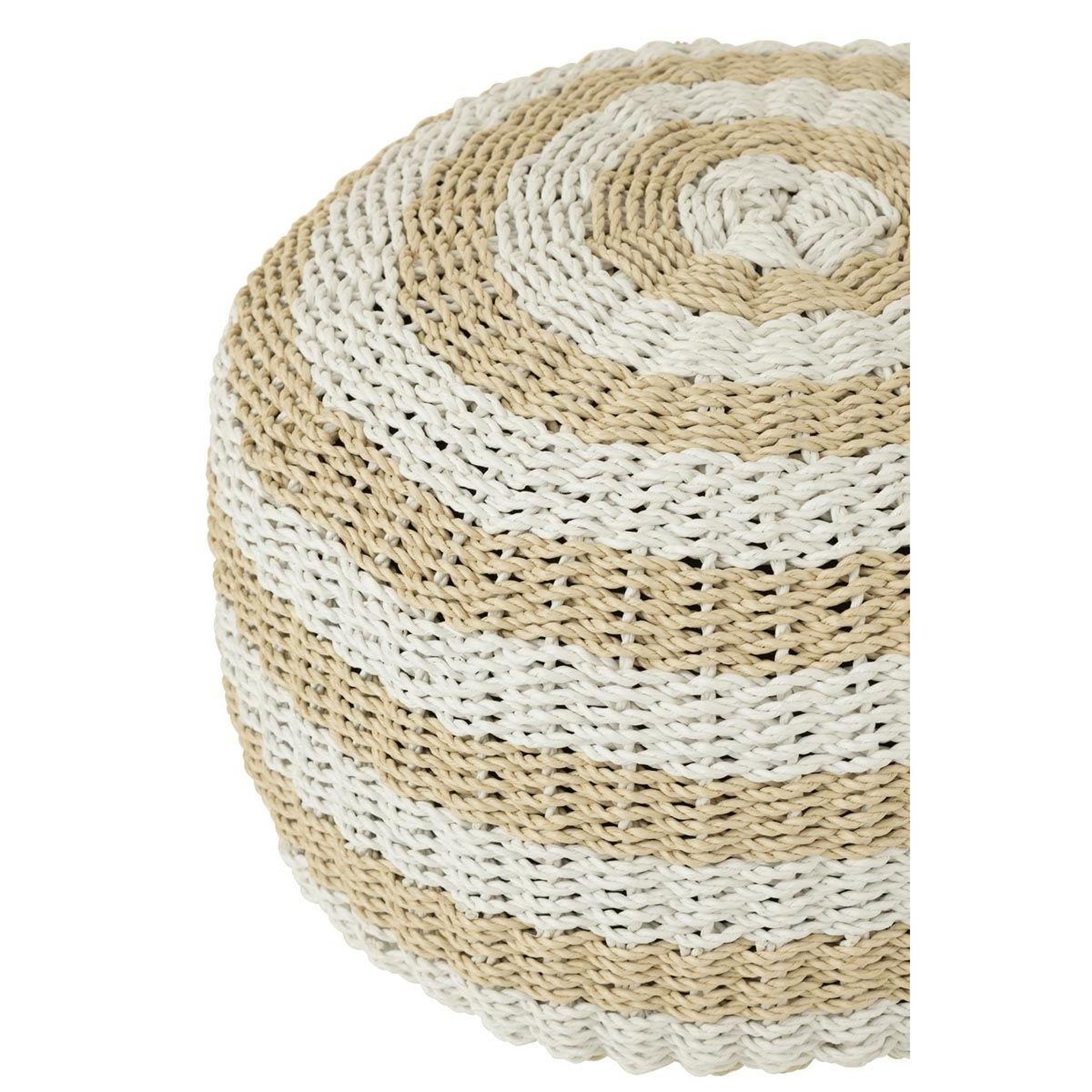 Voir la diapositive 2 : J-LINE Pouf rond à rayure  tissage  50cm blanc & naturel