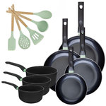 Fackelmann Set de 4 poêles 20 24 28 et 30 cm et 3 casseroles 16, 18 et 20 cm antiadhésives céramique et 5 ustensiles Fackelmann Brandao