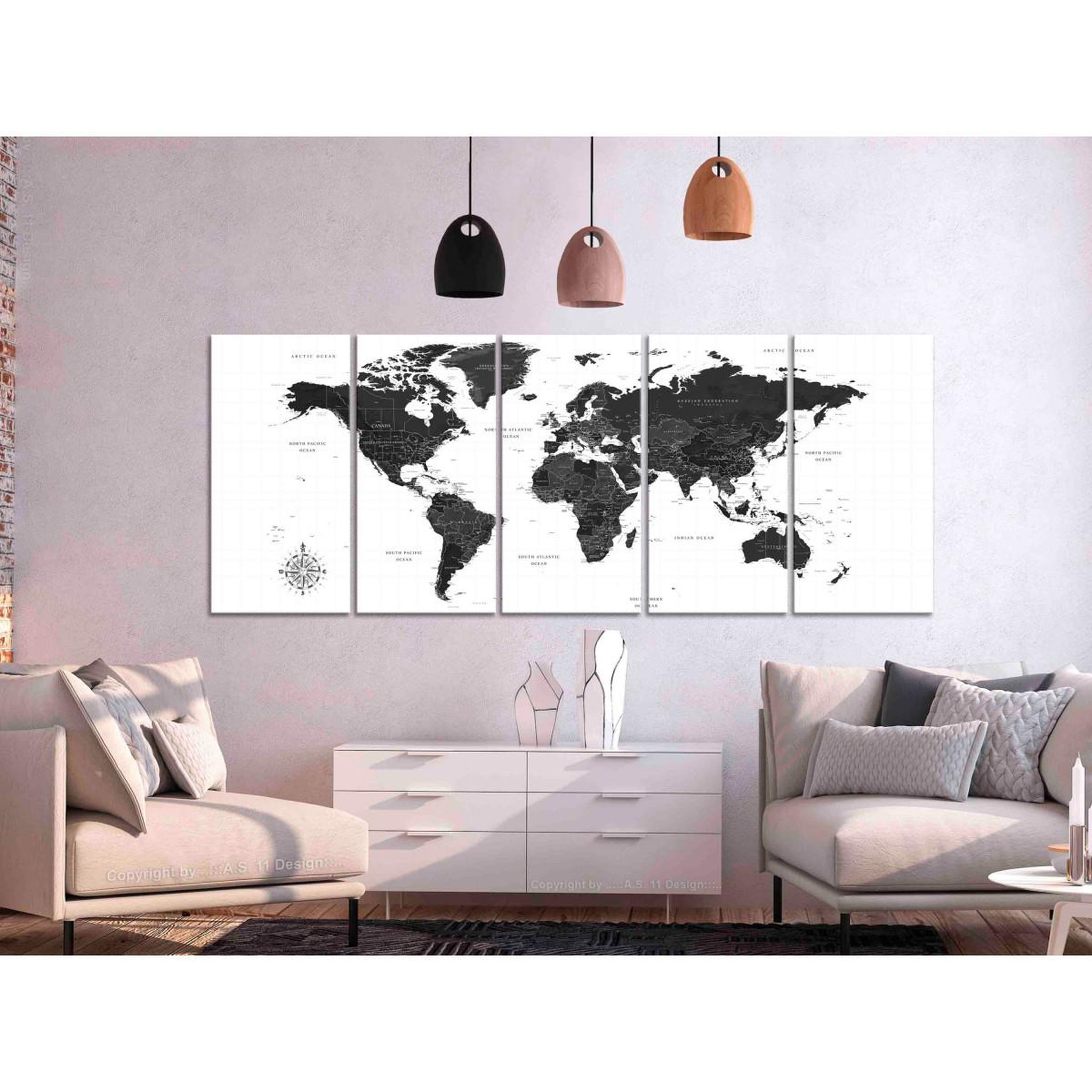 Voir la diapositive 2 : Paris Prix Tableau 5 panneaux  black & white map narrow