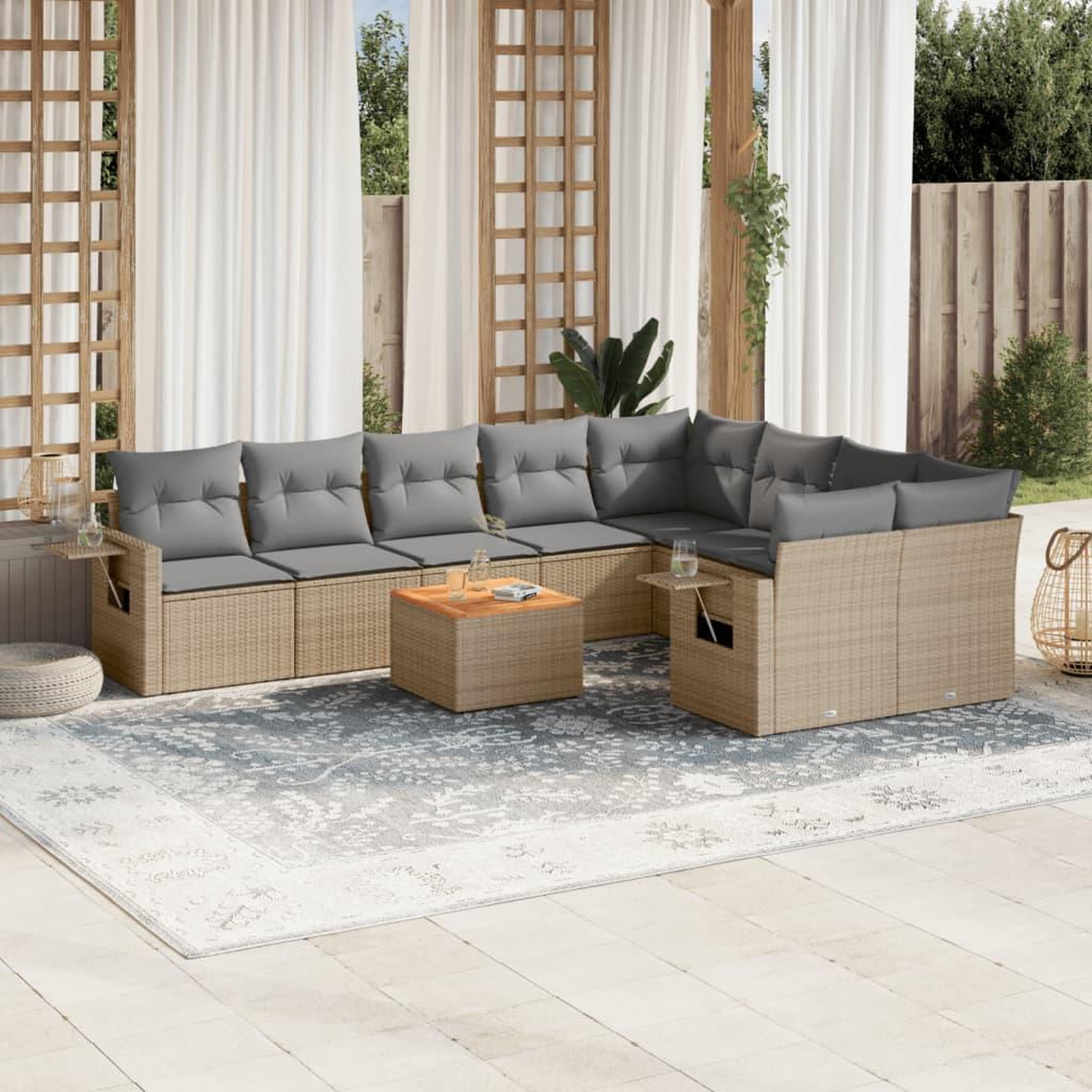 VIDAXL Salon de jardin et coussins 10 pcs melange beige resine tressee