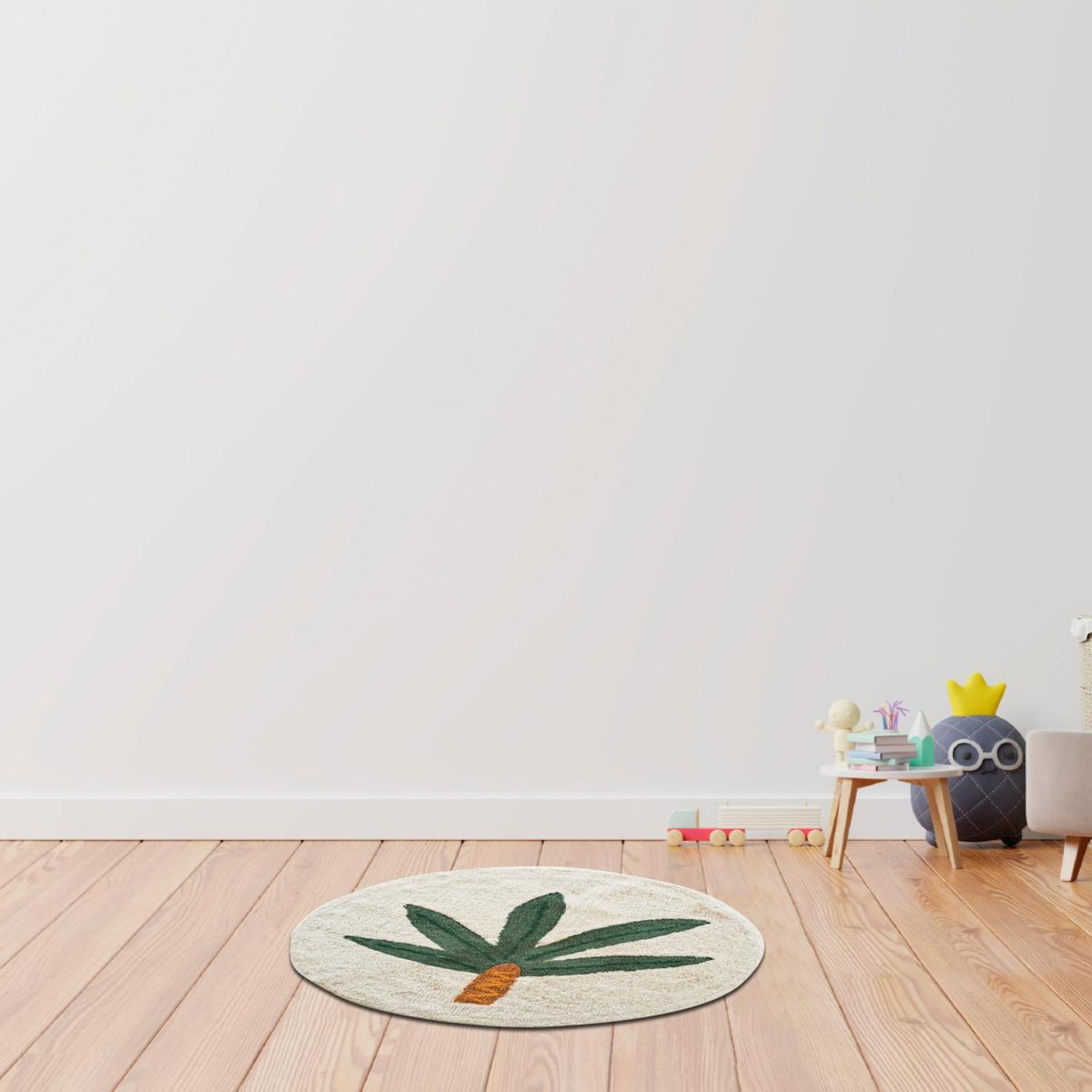 Voir la diapositive 2 : FUTURE HOME Tapis enfant rond palmier en coton 80x80cm