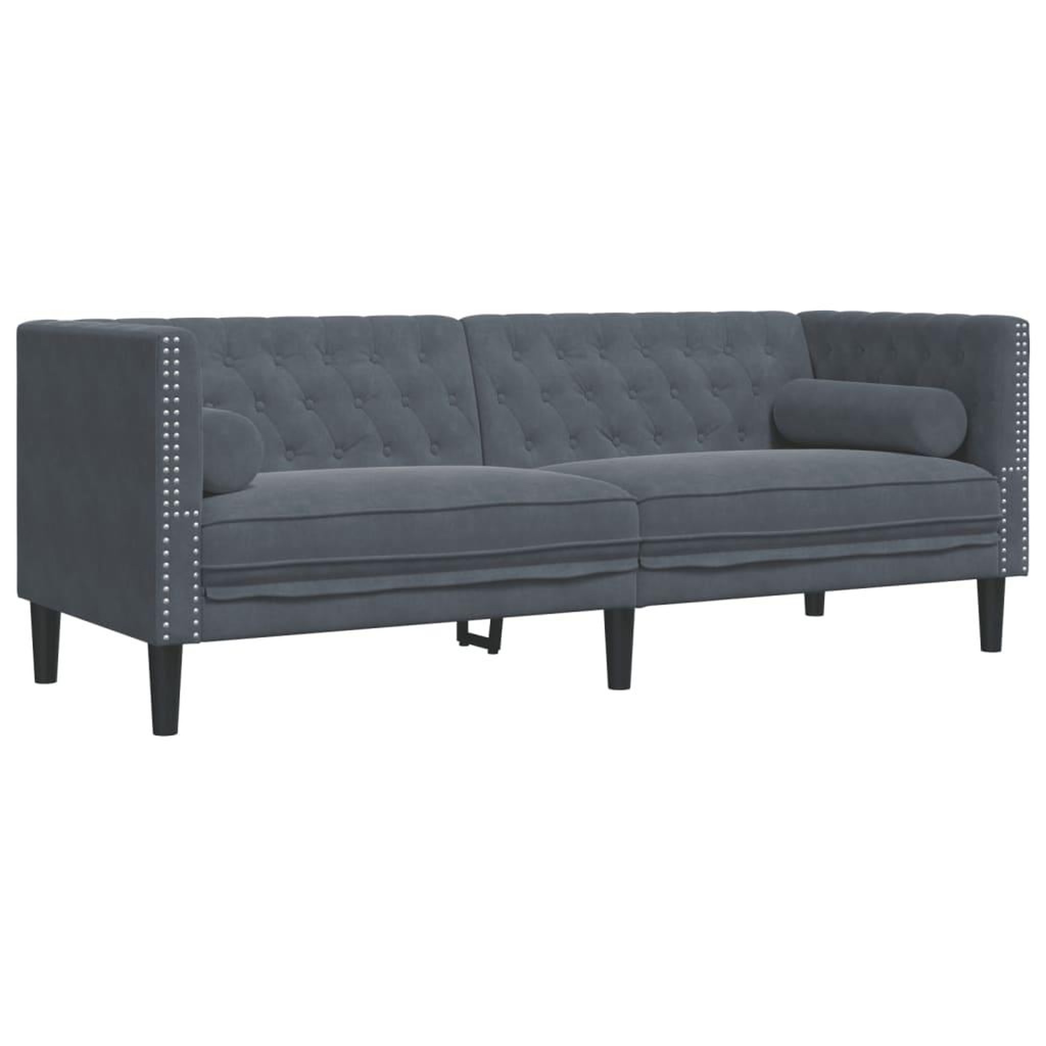 Voir la diapositive 4 : VIDAXL Ensemble de canape Chesterfield et traversins 3 pcs gris fonce