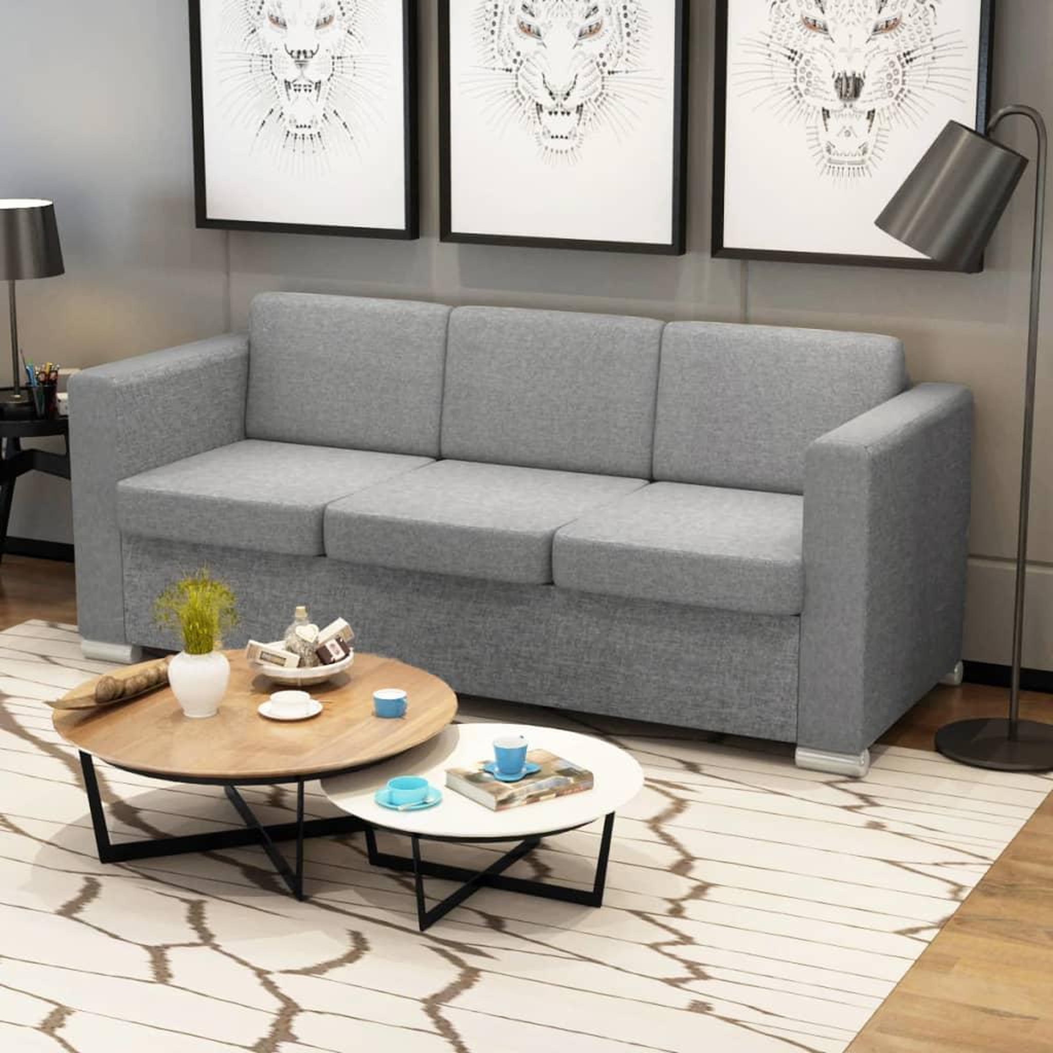 Voir la diapositive 1 : VIDAXL Canape a 3 places Tissu Gris clair