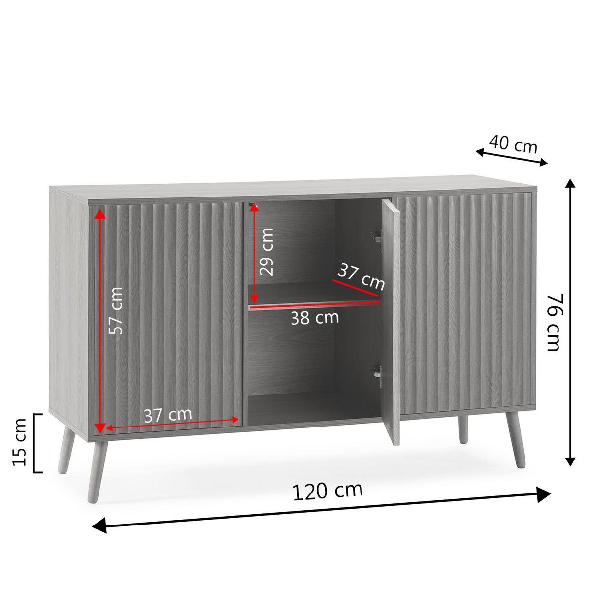 VS VENTA-STOCK Buffet Lluvia 3 portes en chêne, largeur 120 cm