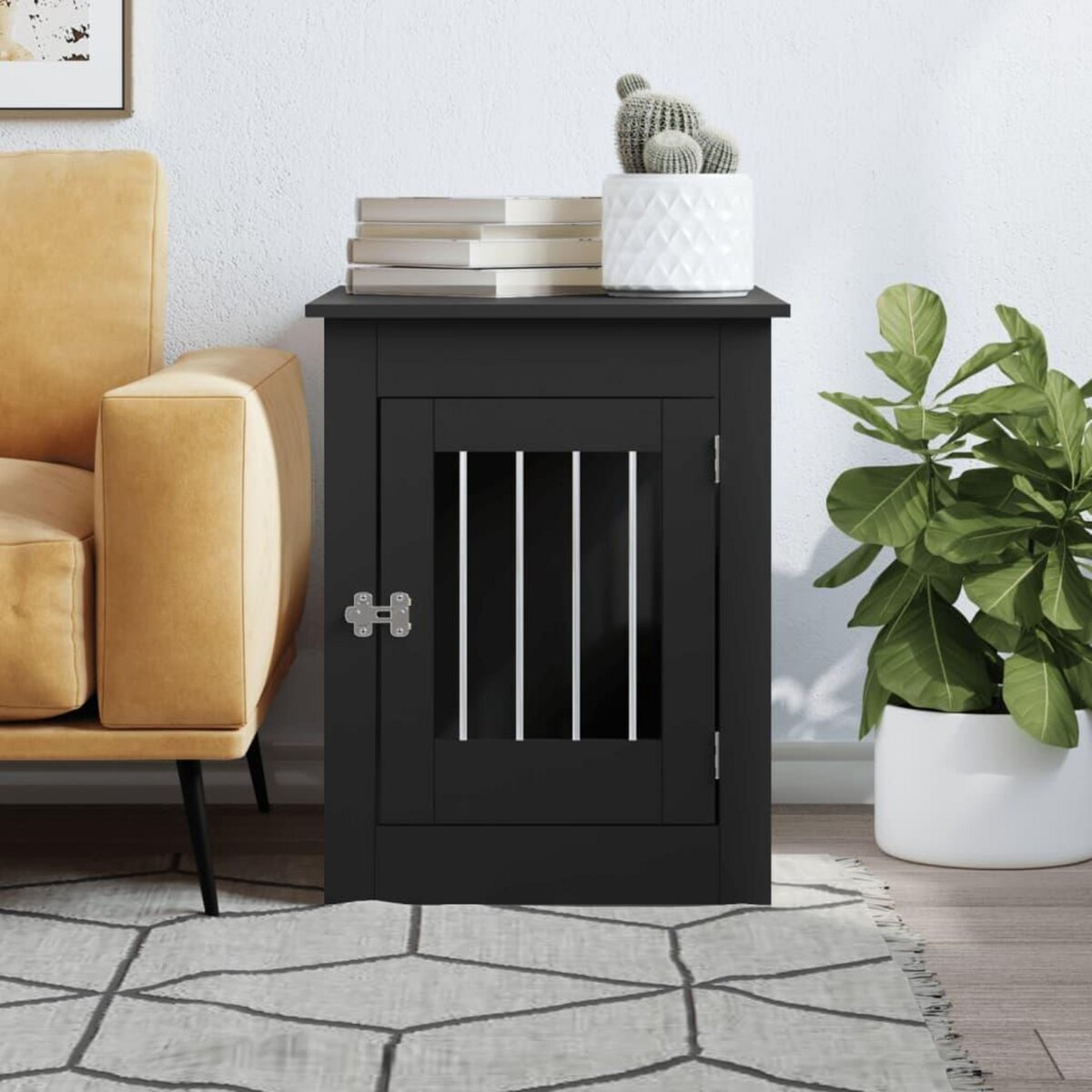 VIDAXL Meuble de cage pour chiens noir 55x80x68 cm bois d'ingenierie
