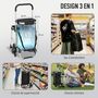Voir la diapositive 5 : HOMCOM Chariot de courses pliable 3 en 1 tabouret sac à bandoulière 40L poignée telescopique compartiment isotherme alu noir