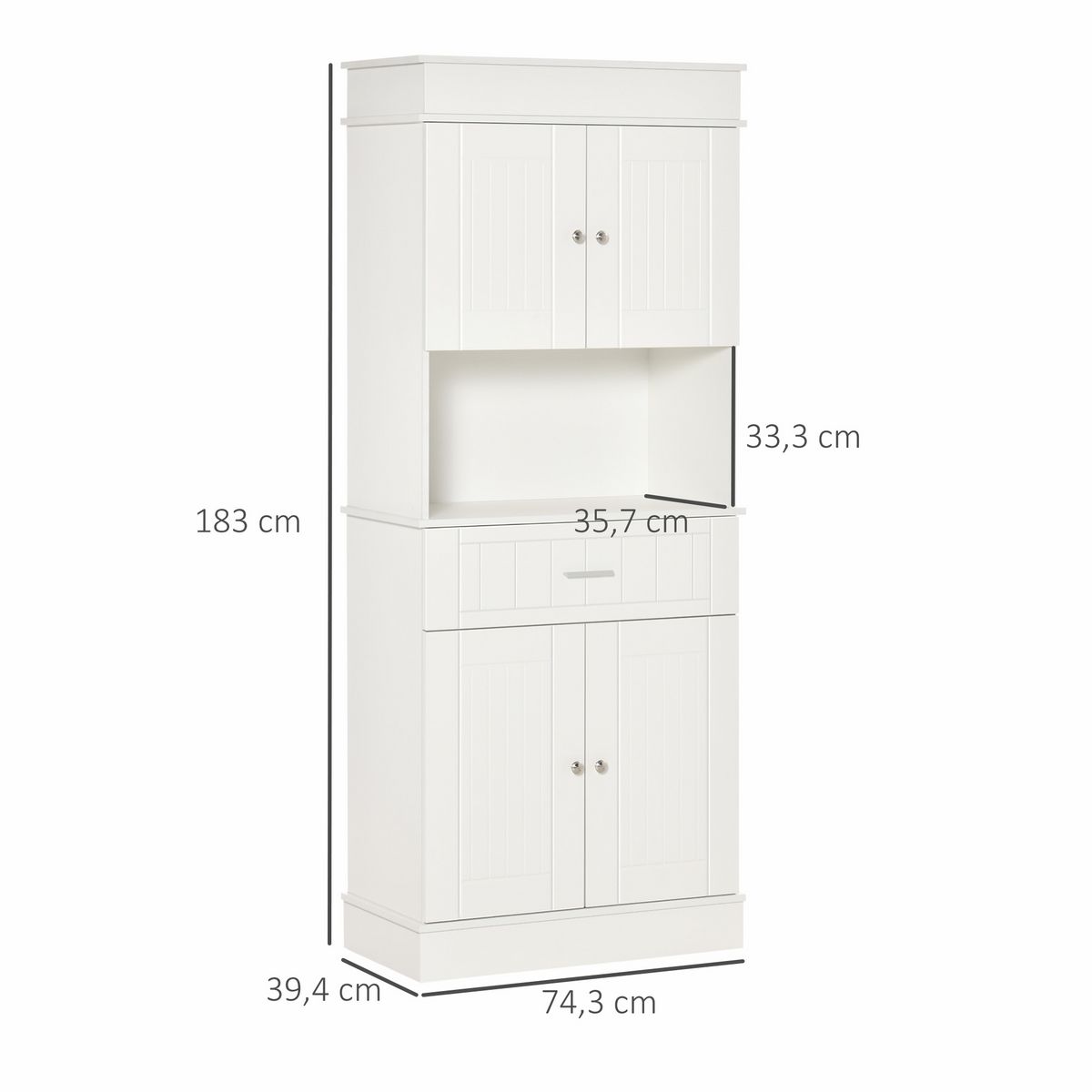 HOMCOM HOMCOM Armoire de cuisine contemporaine multi-rangement 4 portes tiroir coulissant et grand plateau dim. 74L x 39l x 183H cm panneaux particules MDF blanc