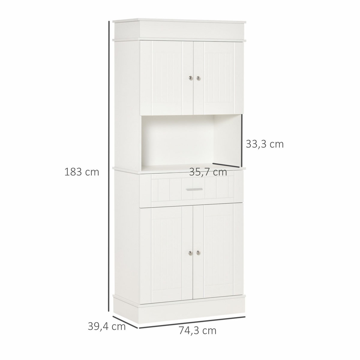 HOMCOM HOMCOM Armoire de cuisine contemporaine multi-rangement 4 portes tiroir coulissant et grand plateau dim. 74L x 39l x 183H cm panneaux particules MDF blanc