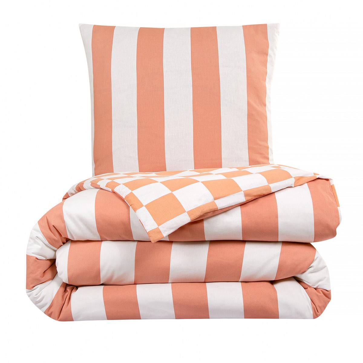 FUTURE HOME Parure de lit 2 personnes rayé damier réversible