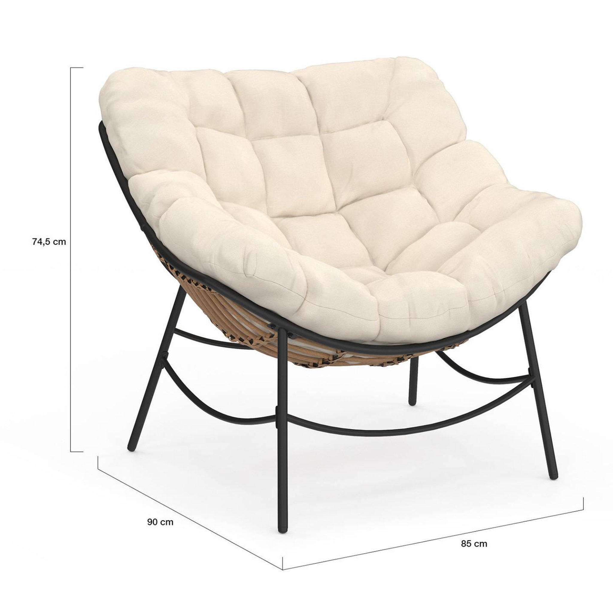 Voir la diapositive 5 : ID MARKET Fauteuil de jardin relax loa effet rotin avec coussin écru