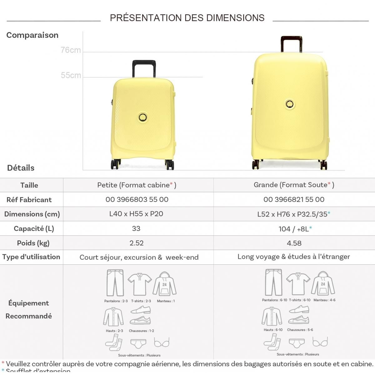 Delsey Lot 2 valises rigides Beaumont cabine 55cm et soute 76cm TSA