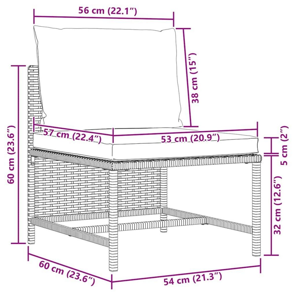 VIDAXL Canape central sectionnel avec coussins Gris Resine tressee