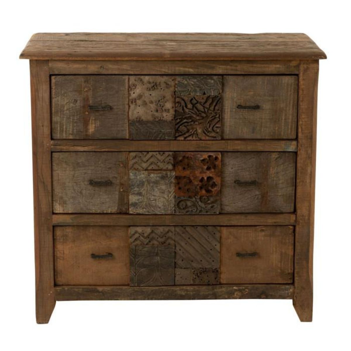 Paris Prix Commode 3 Tiroirs en Bois  Vieilli  100cm Marron