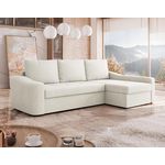 BEST MOBILIER Claudia - canapé d'angle droit 4 places convertible avec coffre en tissu texturé. Coloris disponibles : Beige