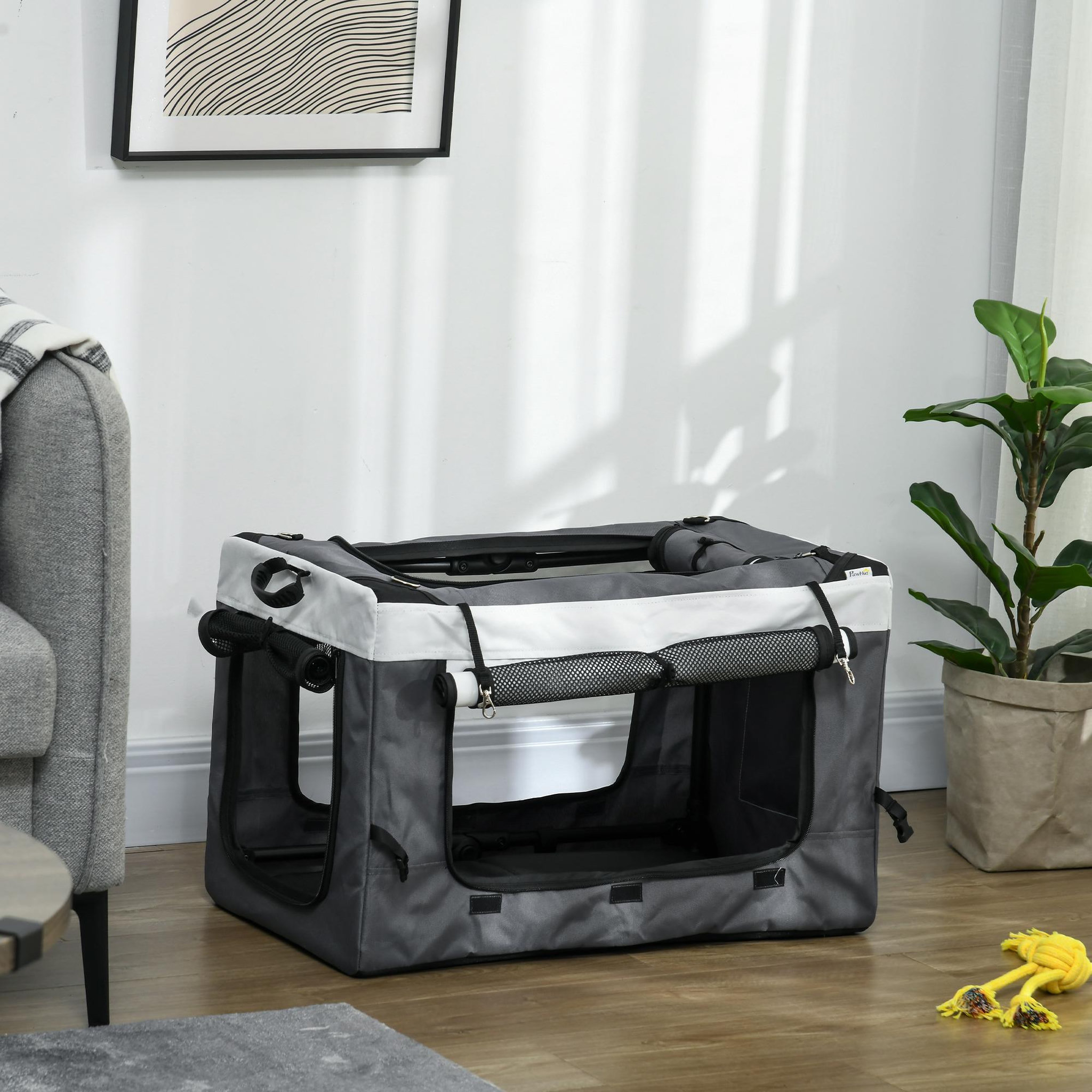 Voir la diapositive 4 : PAWHUT Poussette pliable animaux chien chat nacelle amovible 4 roues gris