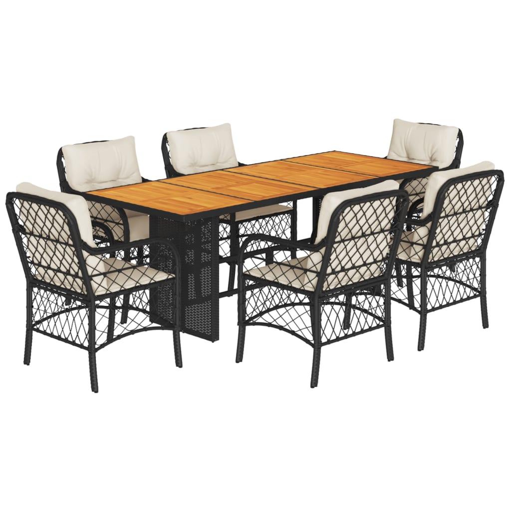 Voir la diapositive 2 : VIDAXL Ensemble a manger de jardin coussins 7pcs Noir Resine tressee