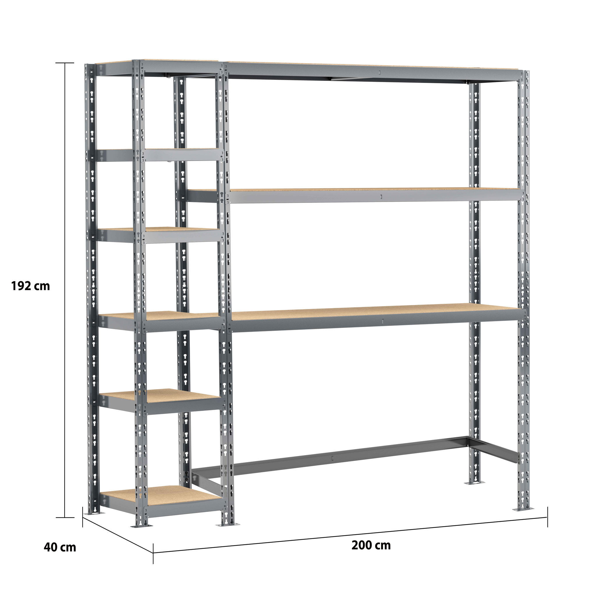 Voir la diapositive 2 : Concept rangement de garage MODULÖ STORAGE SYSTEME EXTENSION 2 étagères 9 plateaux longueur 200 cm
