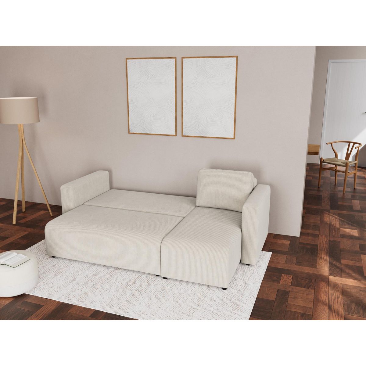 BEST MOBILIER Canopy - canapé d'angle réversible 4 places convertible avec coffre en velours côtelé