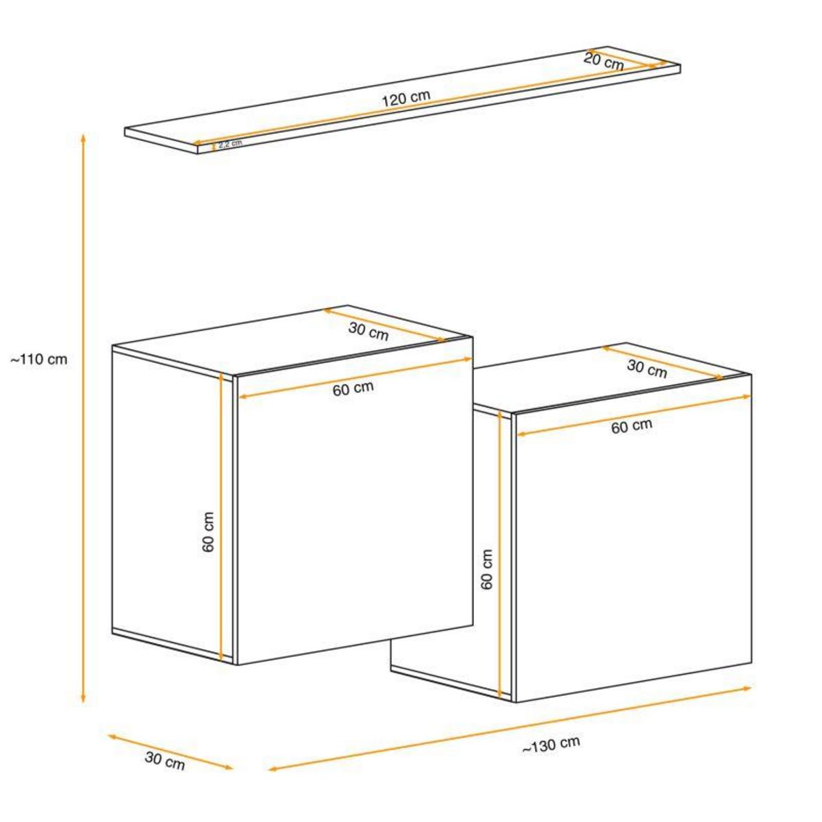 Paris Prix Lot de 2 Blocs & Étagère  Switch SBI  130cm Noir & Naturel
