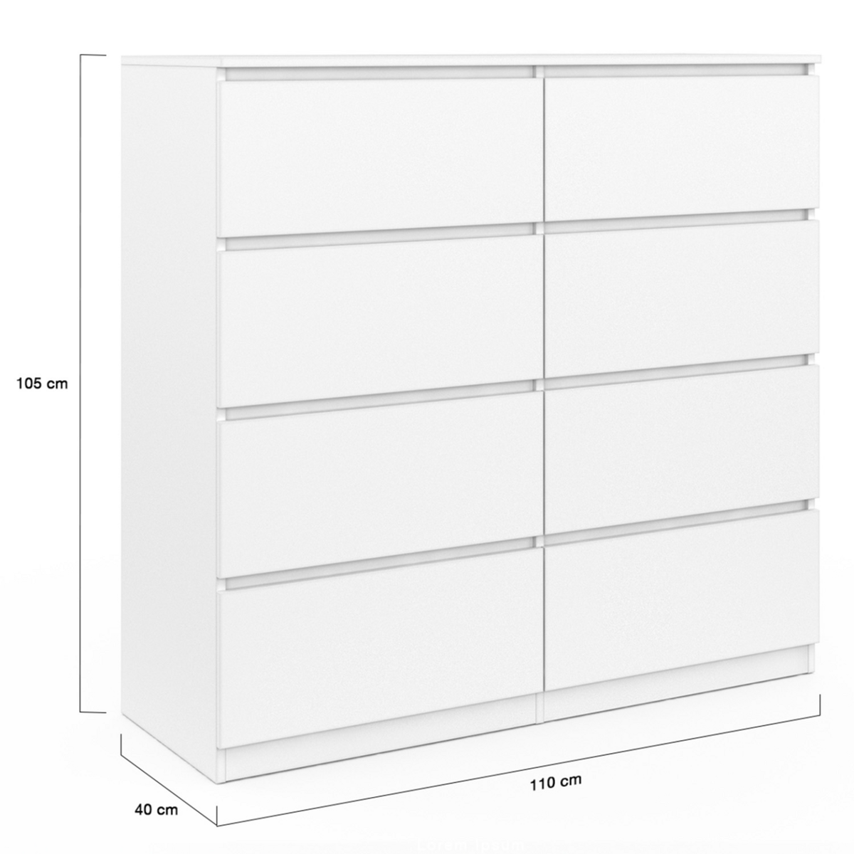 ID MARKET Commode 8 tiroirs TOMI 110 cm bois blanc