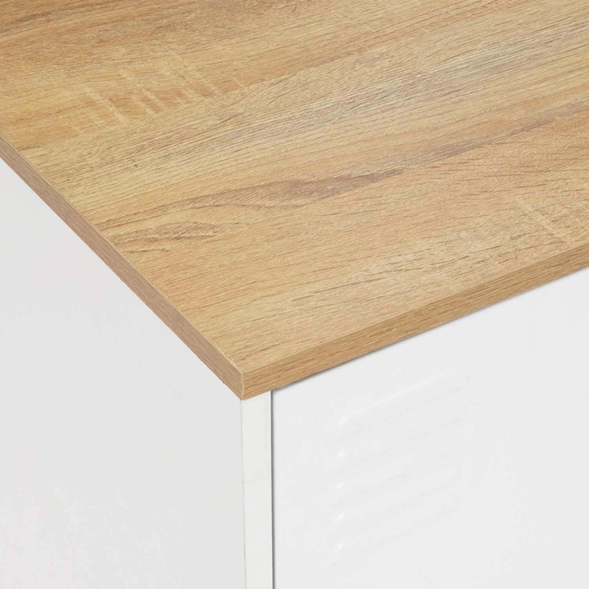 ID MARKET Buffet bas 113 cm ESTER 3 portes métal blanc plateau bois design industriel