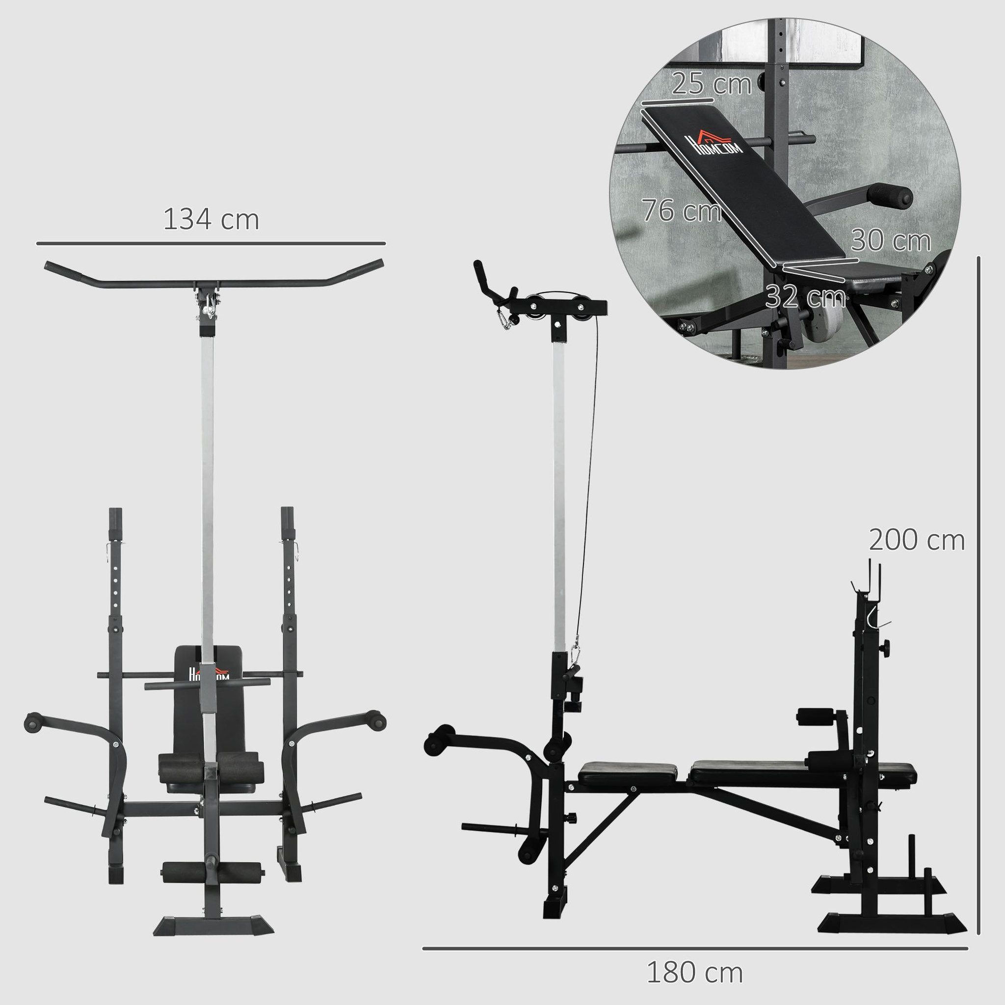 Voir la diapositive 3 : HOMCOM Banc de musculation complet multifonction réglable - poulie, support haltères, écarté pectoraux, banc - noir