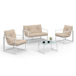 ID MARKET Salon de jardin bas NAIROBI 4 places en acier blanc et coussins beige