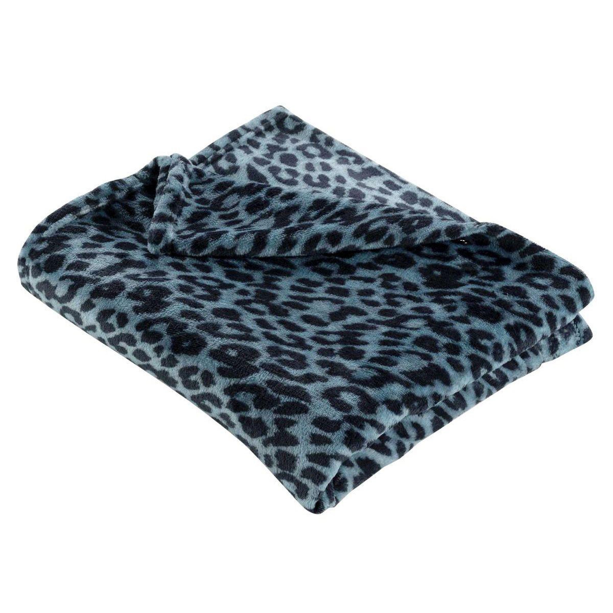 Voir la diapositive 1 : Douceur d'Intérieur Plaid flanelle imprimé  léopard  125x150cm bleu