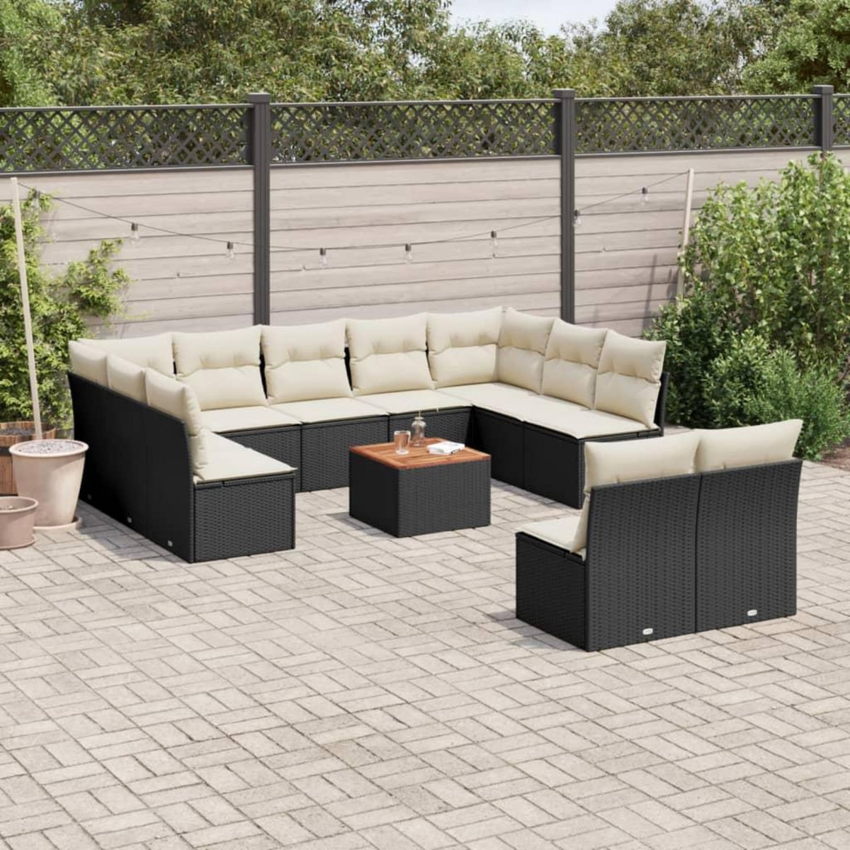 VIDAXL Salon de jardin 12 pcs avec coussins noir resine tressee