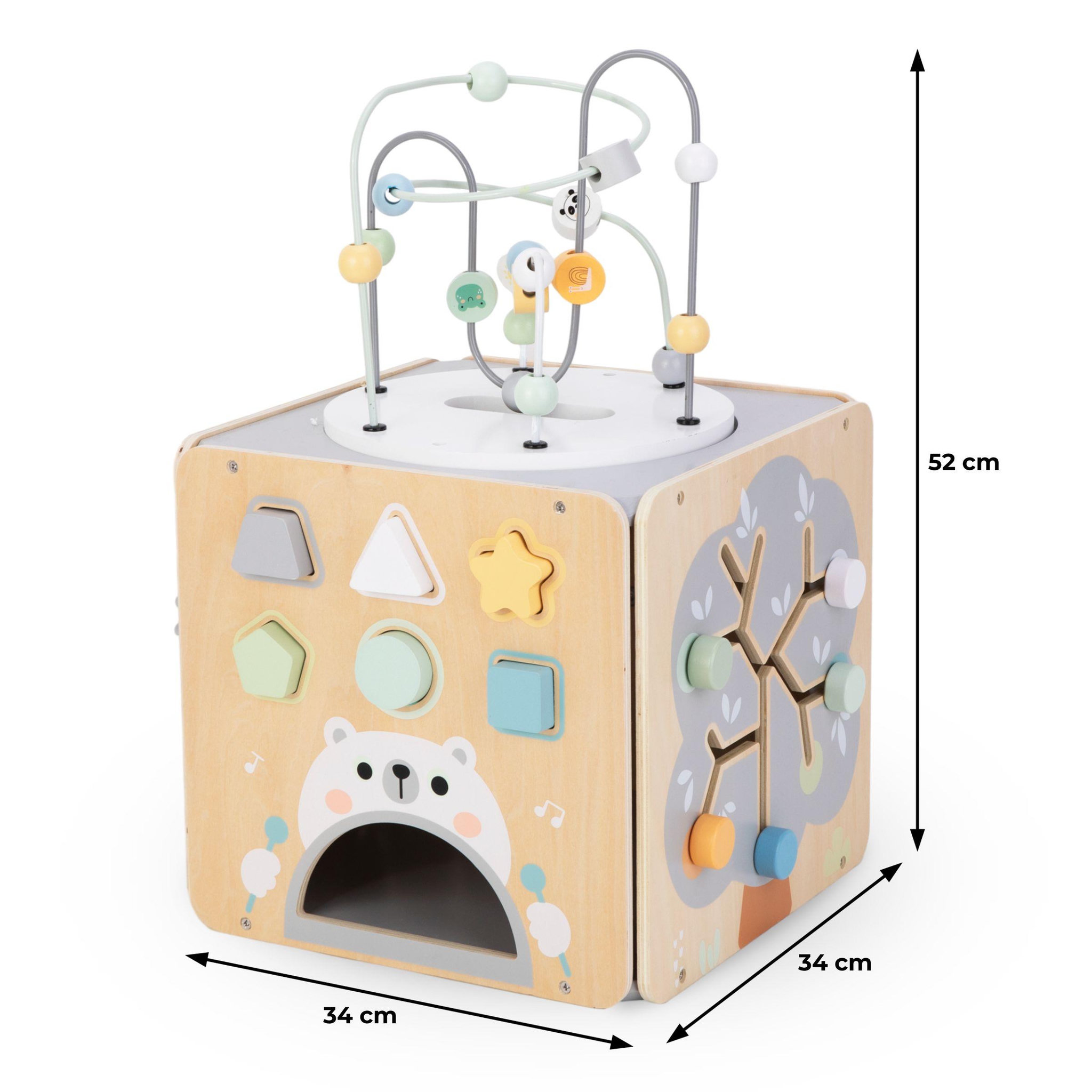 Voir la diapositive 5 : MAMABRUM Grand cube d'activités Montessori en bois avec boucle motrice