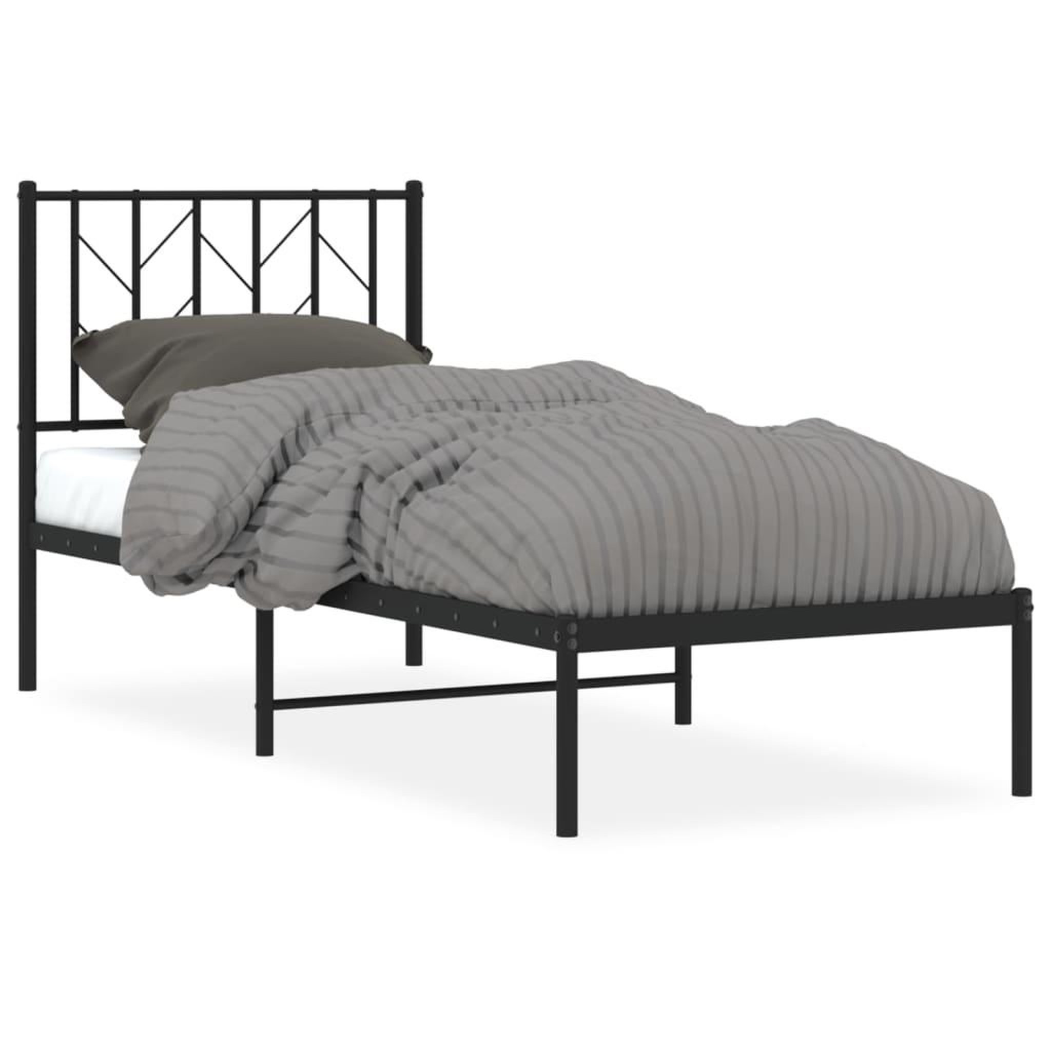 Voir la diapositive 2 : VIDAXL Cadre de lit metal sans matelas avec tete de lit noir 75x190 cm