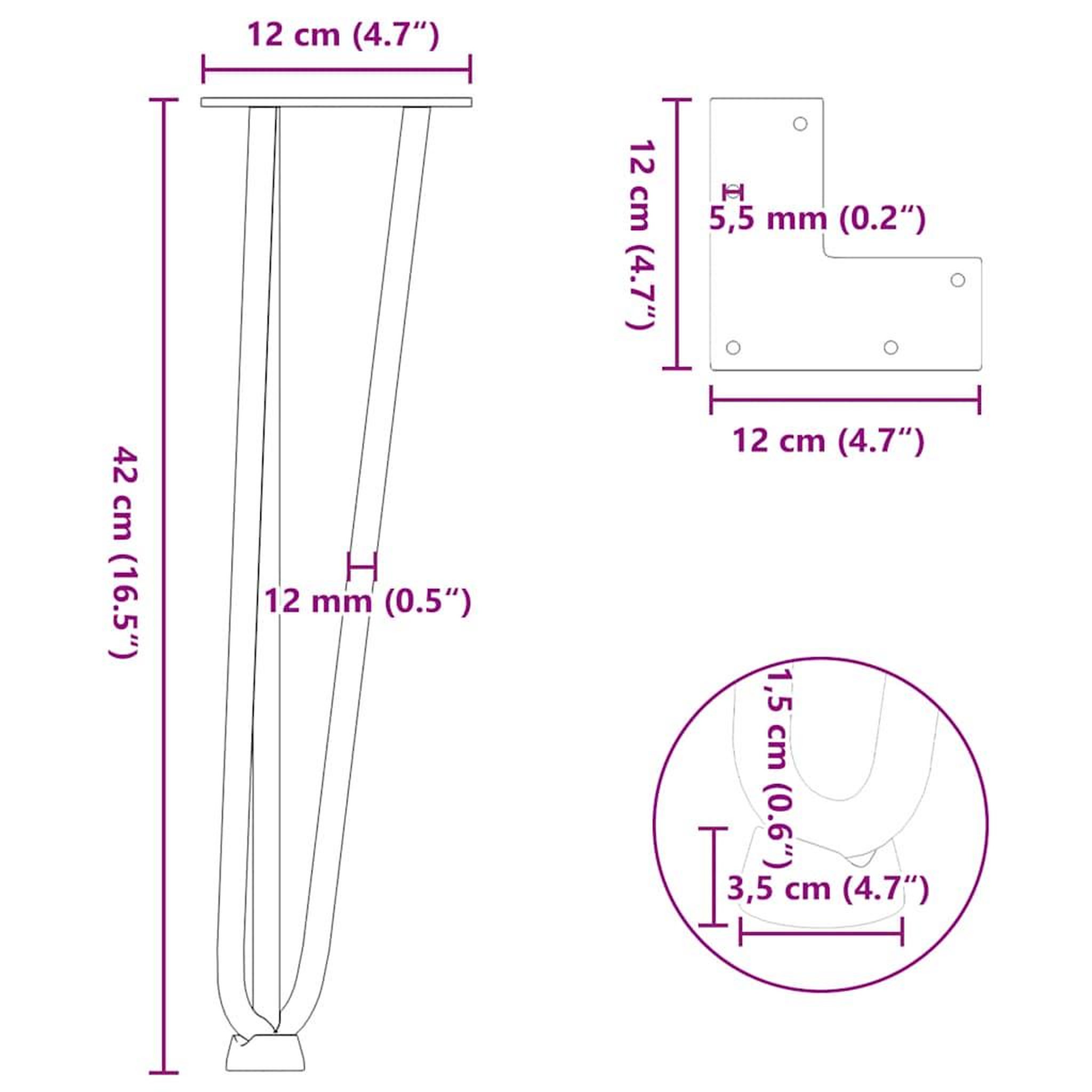 Voir la diapositive 6 : VIDAXL Pieds de table en forme d'epingle a cheveux 4 pcs anthracite