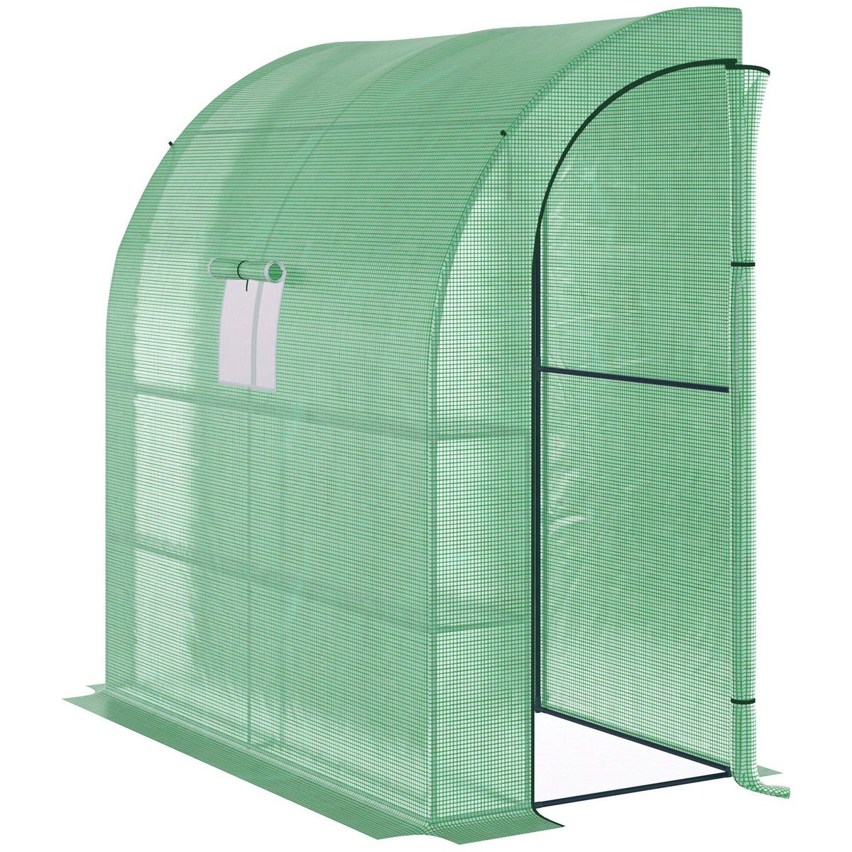 OUTSUNNY Serre de jardin adossée serre adossée dim. 2L x 1l x 2,13H m 4 étagères 2 portes zippées 1 fenêtre acier PE haute densité vert