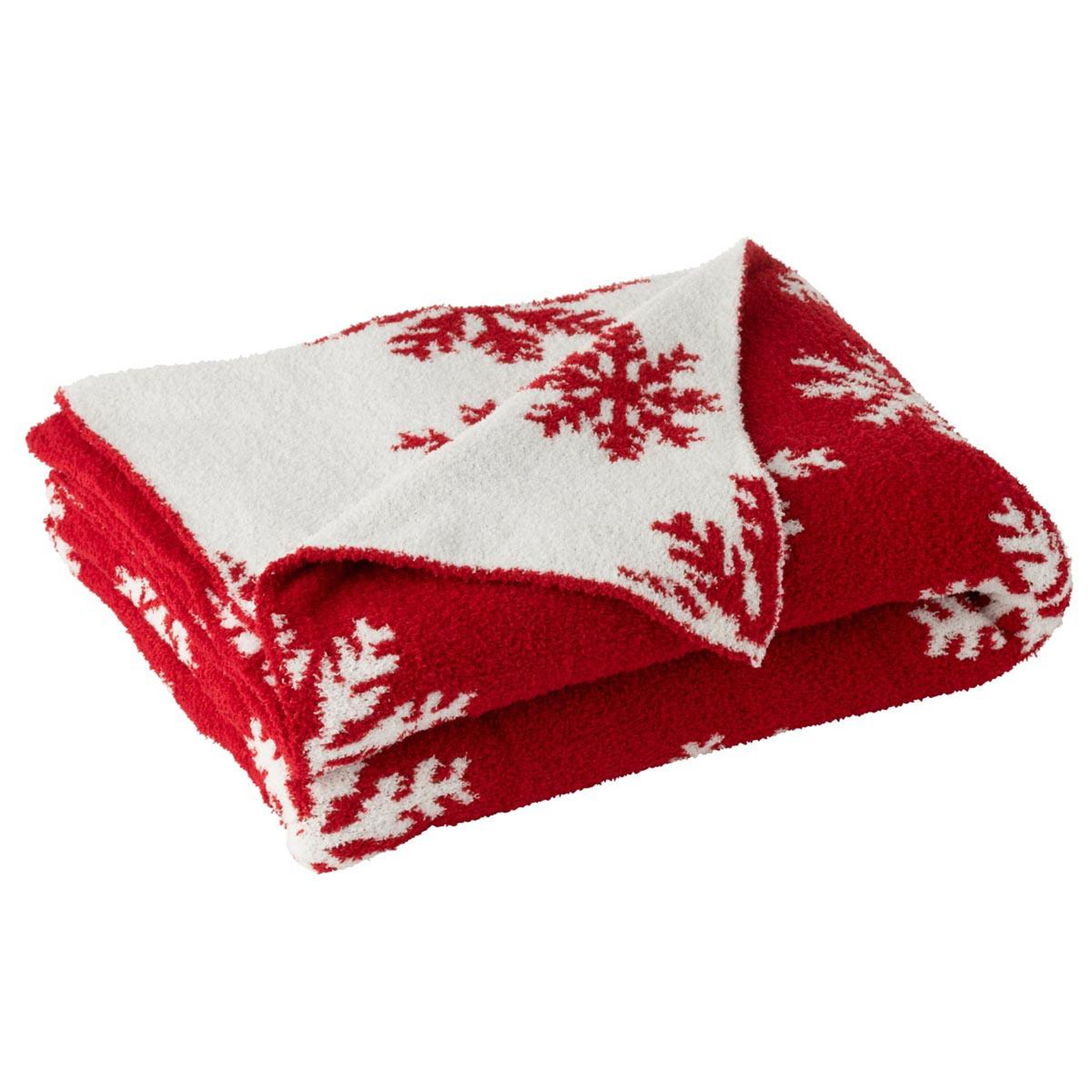 J-LINE Plaid imprimé  flocons  130x170cm rouge & blanc