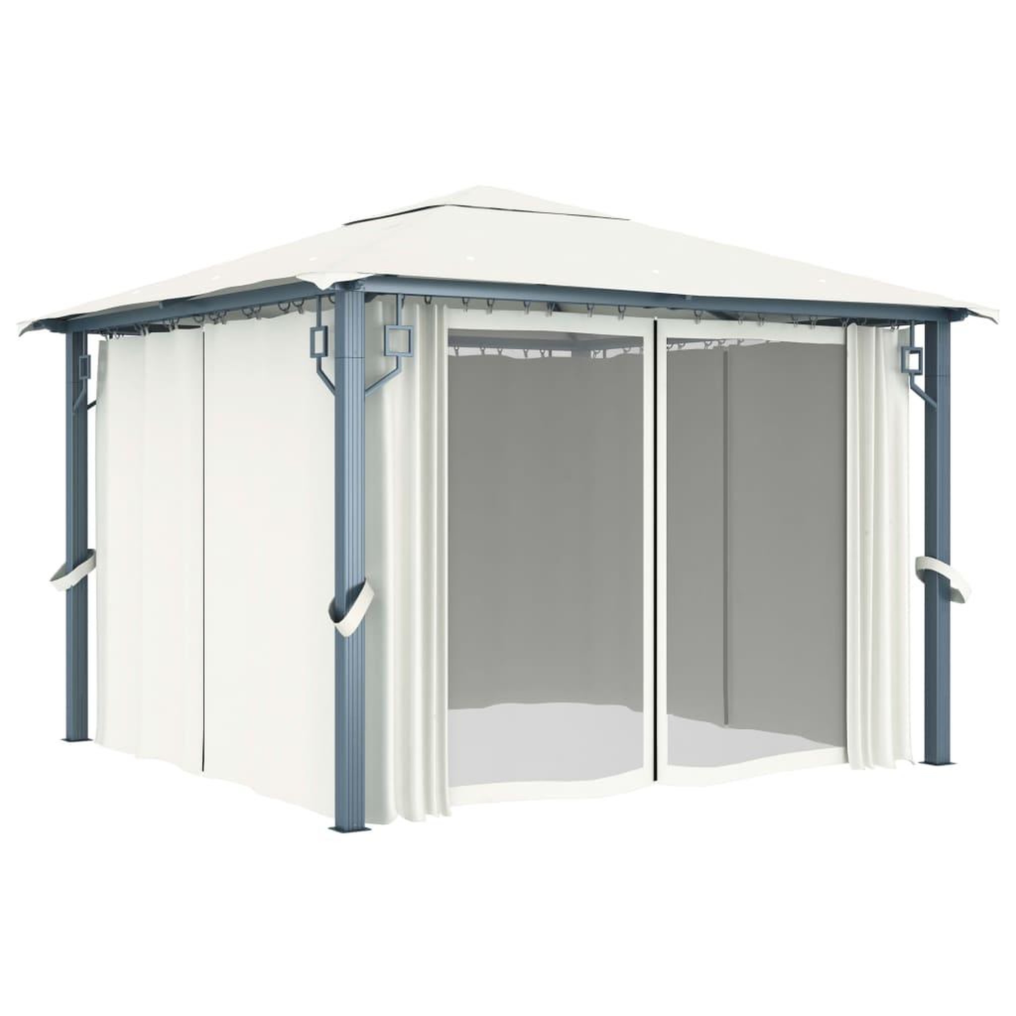 Voir la diapositive 5 : VIDAXL Tonnelle avec rideau et lumieres led 3x3 m creme aluminium