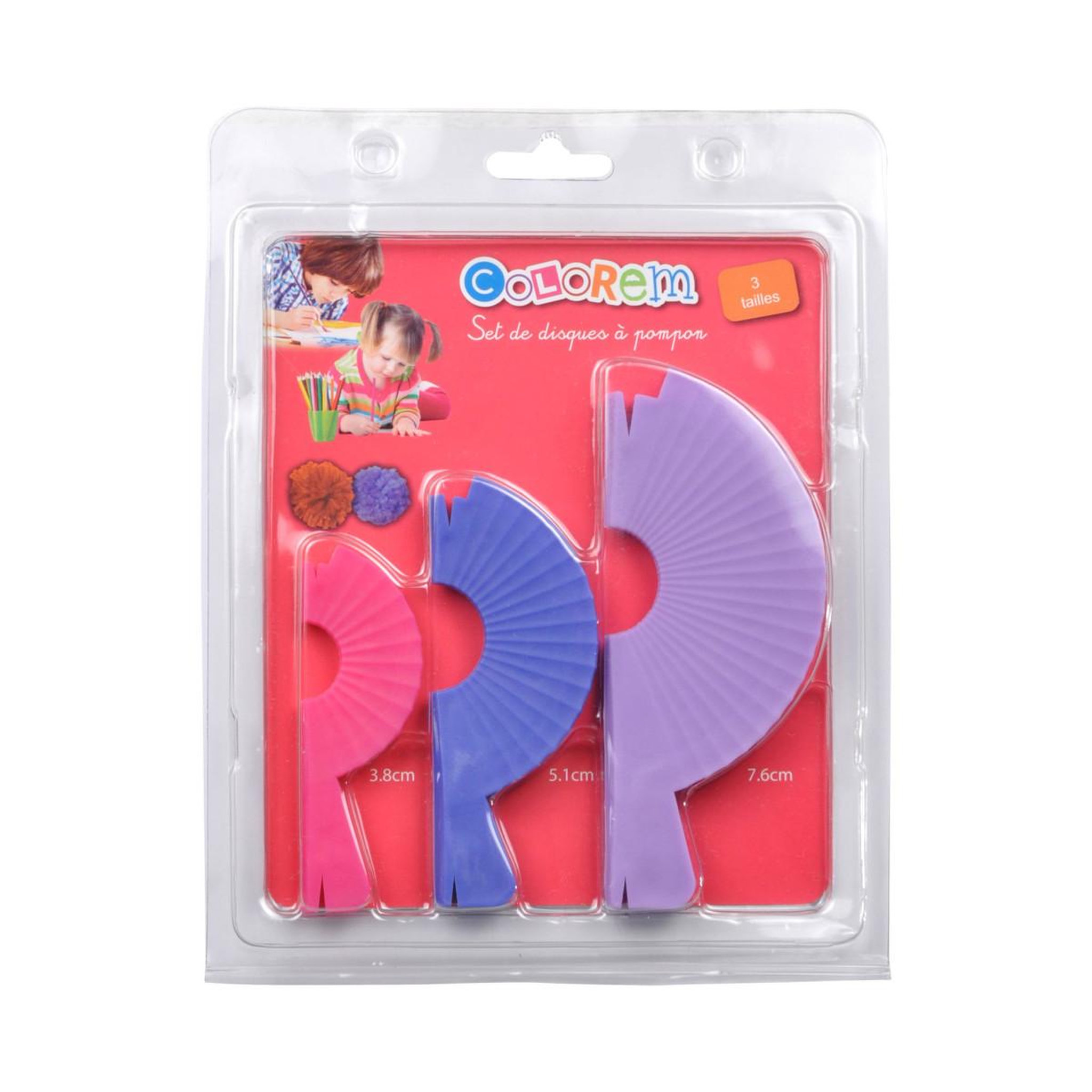 Voir la diapositive 2 : HOMEA Lot de 3 Disques à Pompons  Rem  7cm Multicolore