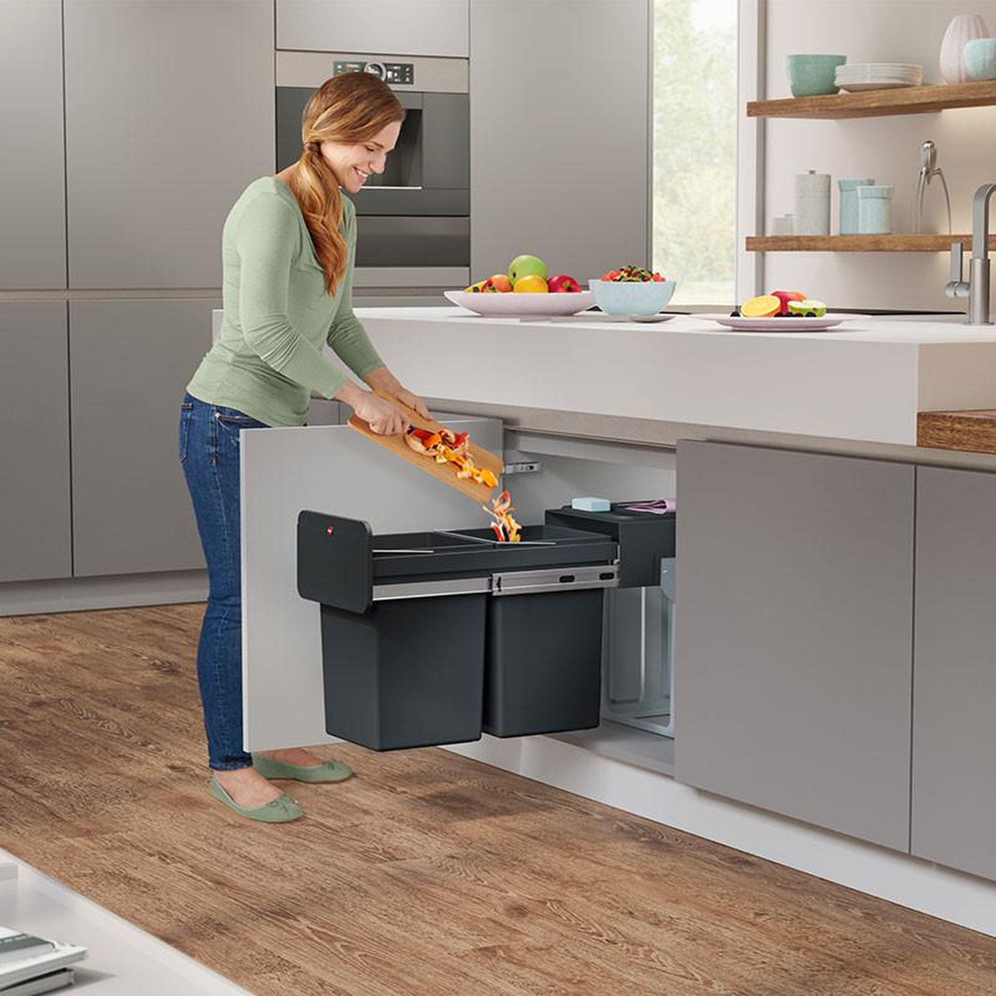 Voir la diapositive 3 : HAILO Poubelle de tri sélectif encastrable 28 litres (14+14) hailo ecoline design l duo