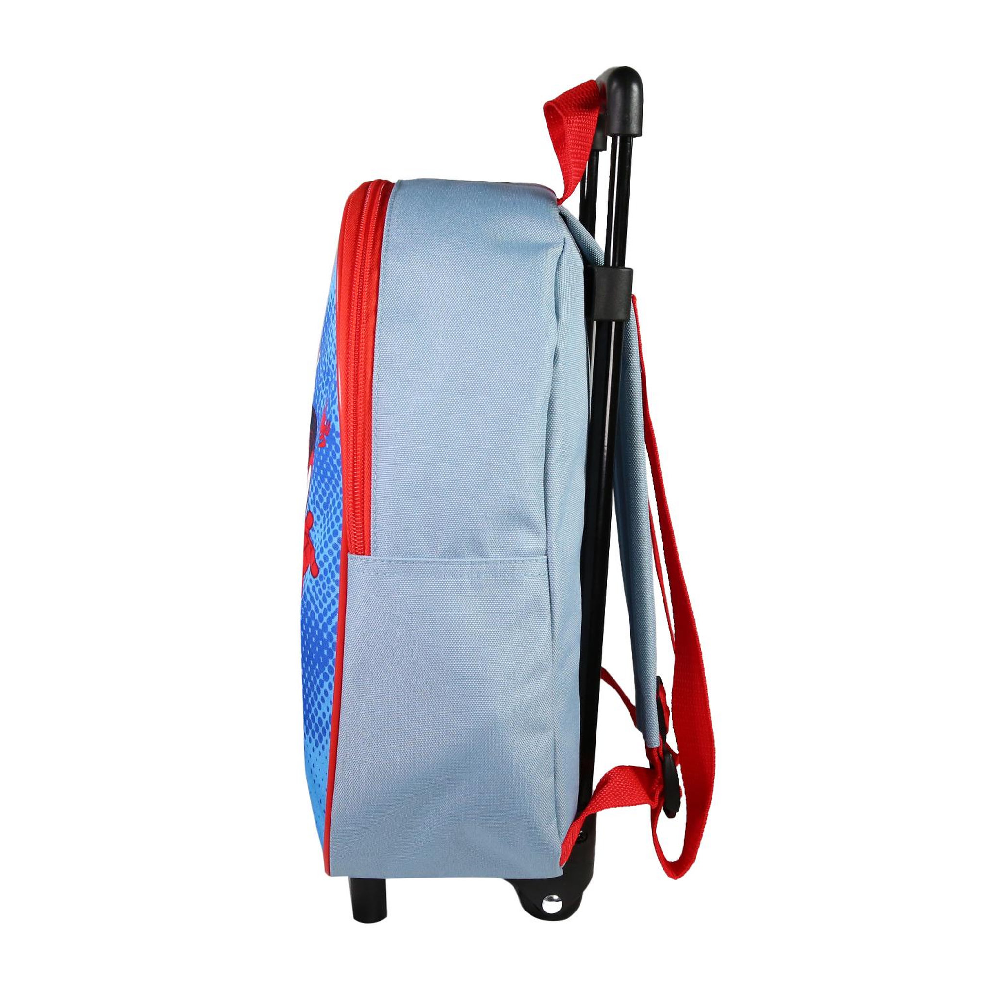 Voir la diapositive 3 : Bagtrotter Bagtrotter - Spiderman - Sac à Dos Scolaire à Roulettes  - Bleu Ciel - 1 Compartiment Zippé - Bretelles Matelassées - 25x12x32cm - Matière Polyester - Sac à Dos Scolaire Maternelle