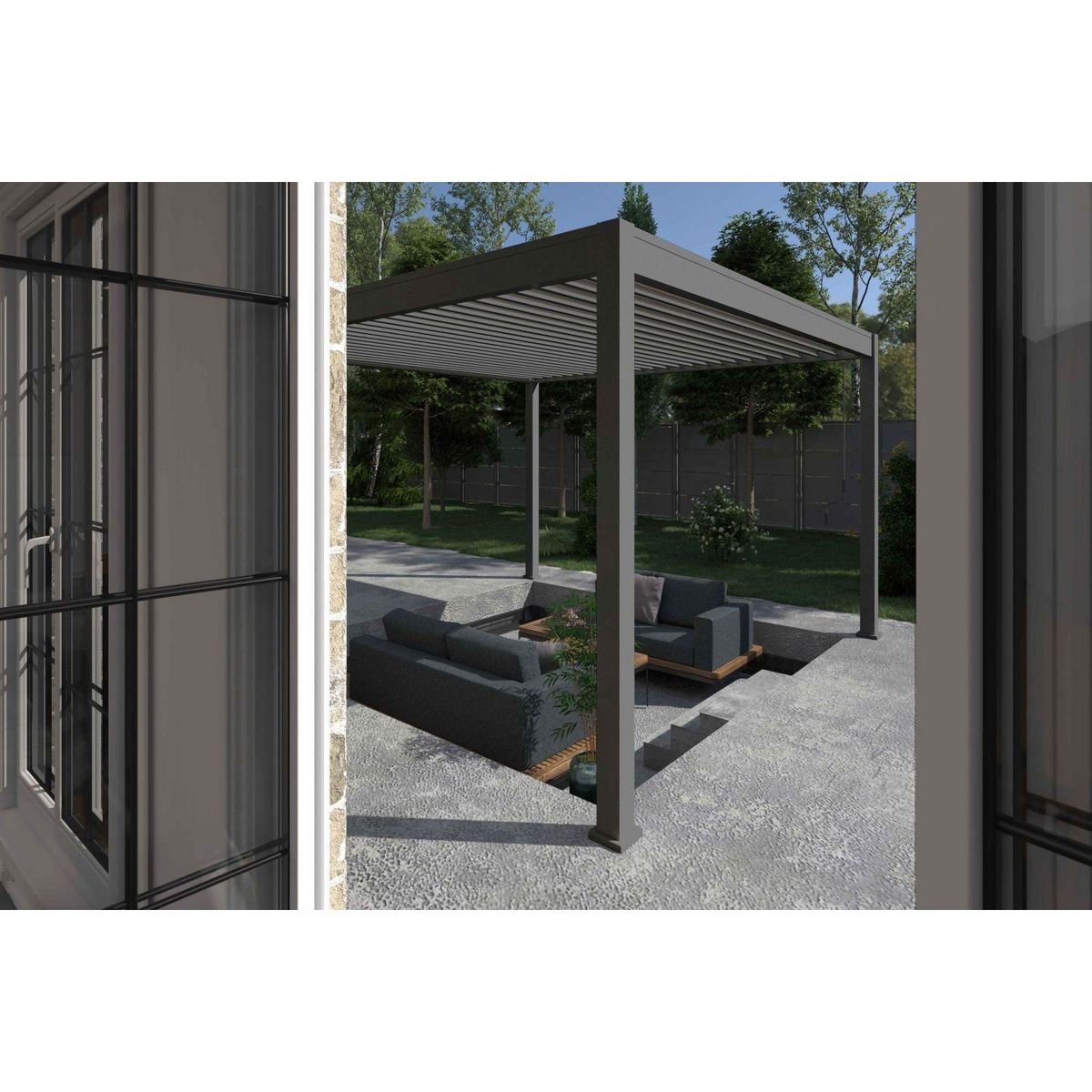 Pergola Bioclimatique autoportée 4x4 m - Aluminum Anthracite - 4x4m VS OmBREA®