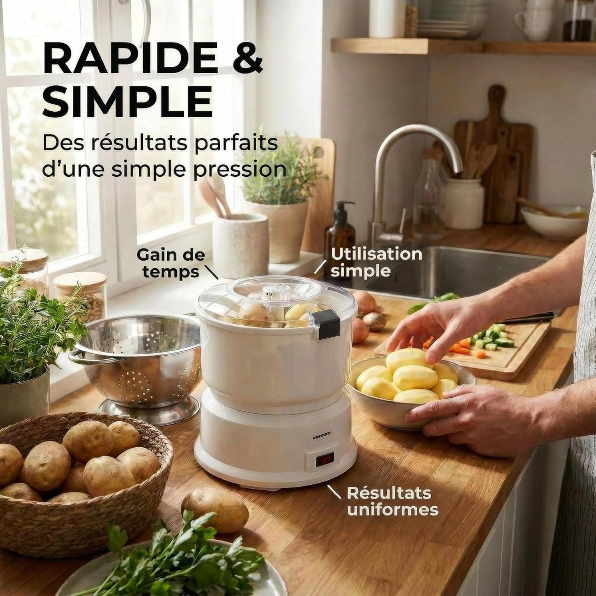 Voir la diapositive 5 : MELISSA Epluche Pommes de Terre Électrique 1 kg 85W avec Essoreuse à Salade - Robot Eplucheur automatique Melissa