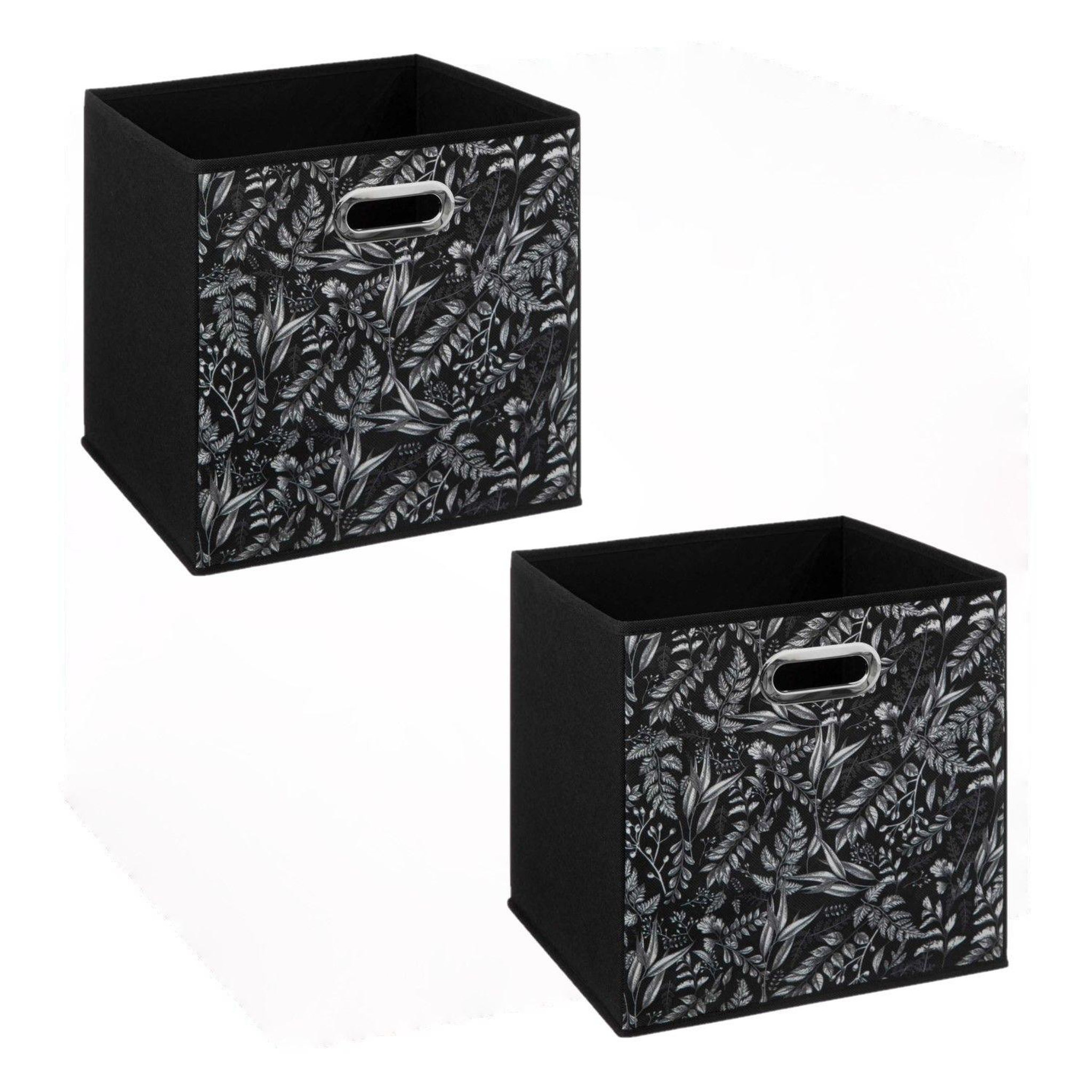 TOILINUX Lot de 2 boites de rangement en tissu botanical - 31x31x31cm - noir