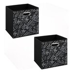 FIVE Lot de 2 boites de rangement en tissu Botanical - 31x31x31cm - Noir